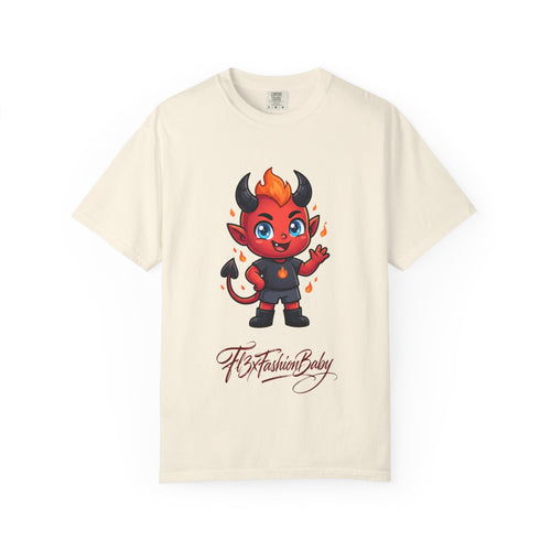 Devil Baby Graphic T-Shirt — Cute Red Demon Cartoon Tee with "FBfashionBaby" Script