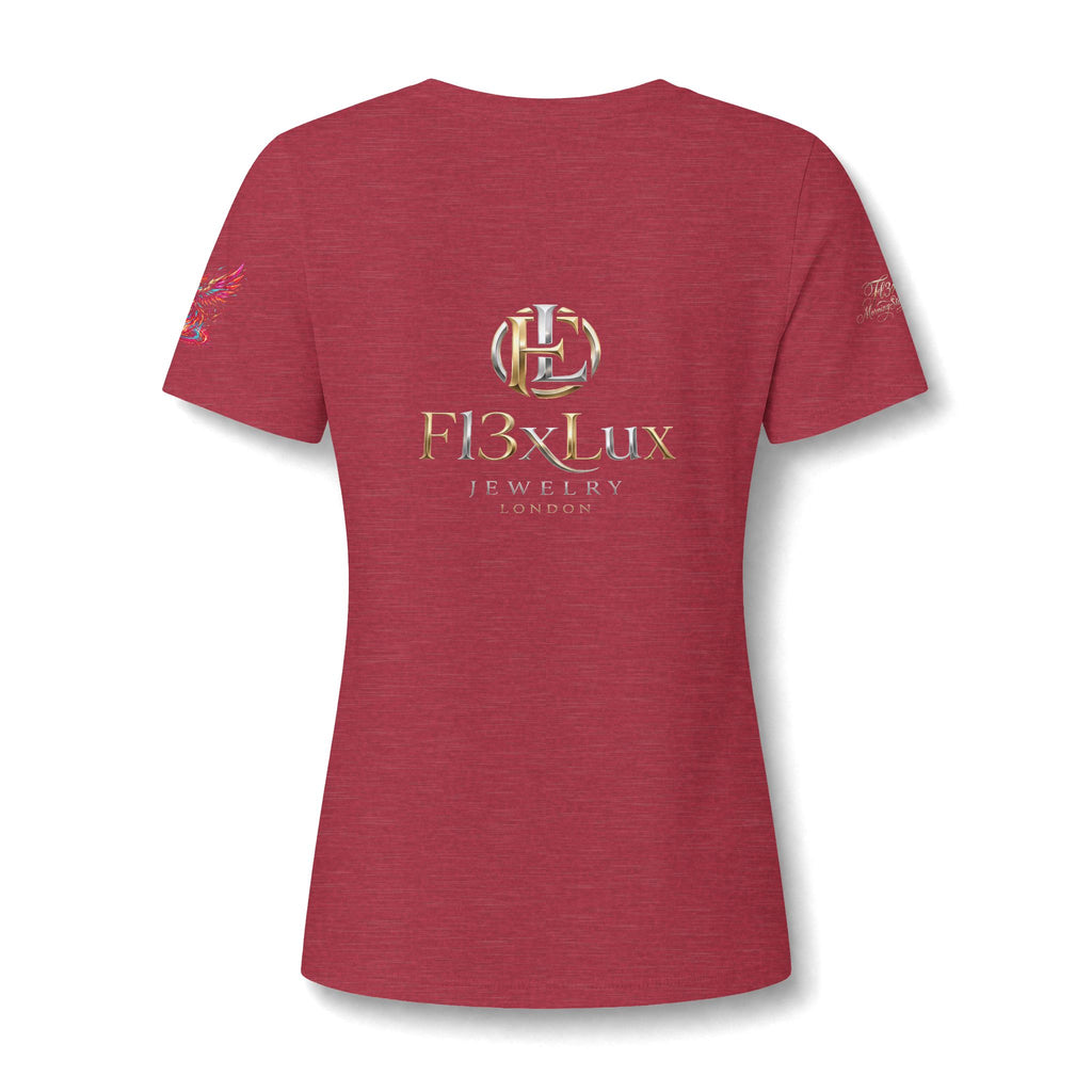 Women's V-Neck Tee — 'F13x Fashion' Floral Logo & Devil Graphic