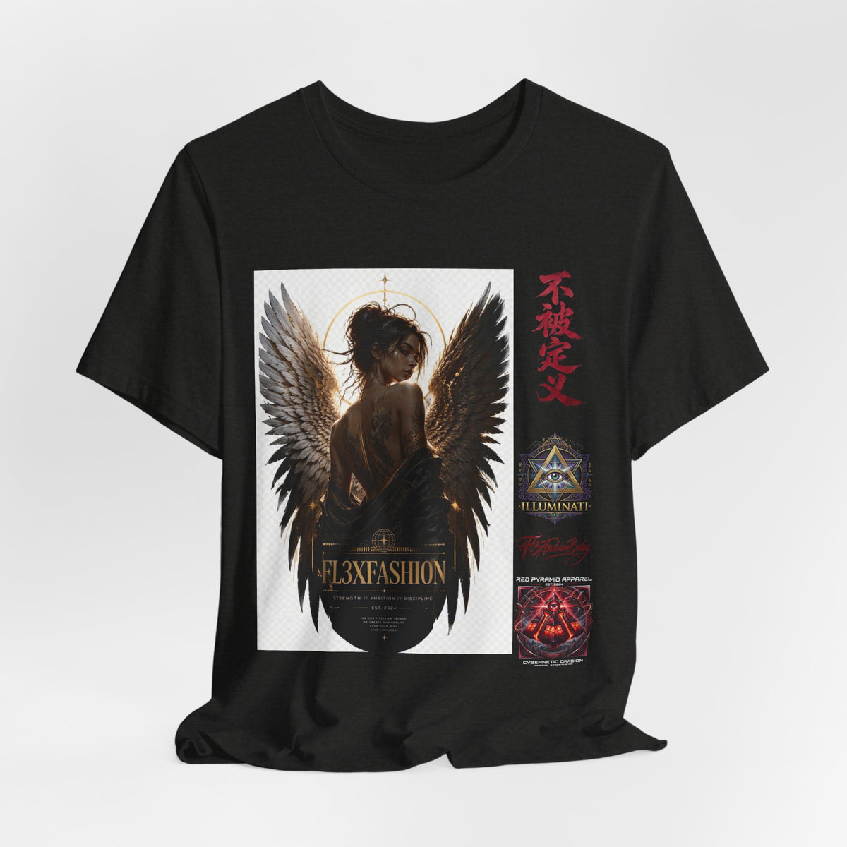 Angel Wings Graphic Tee — '不被定义' Asian-Inspired Dark Angel T-Shirt