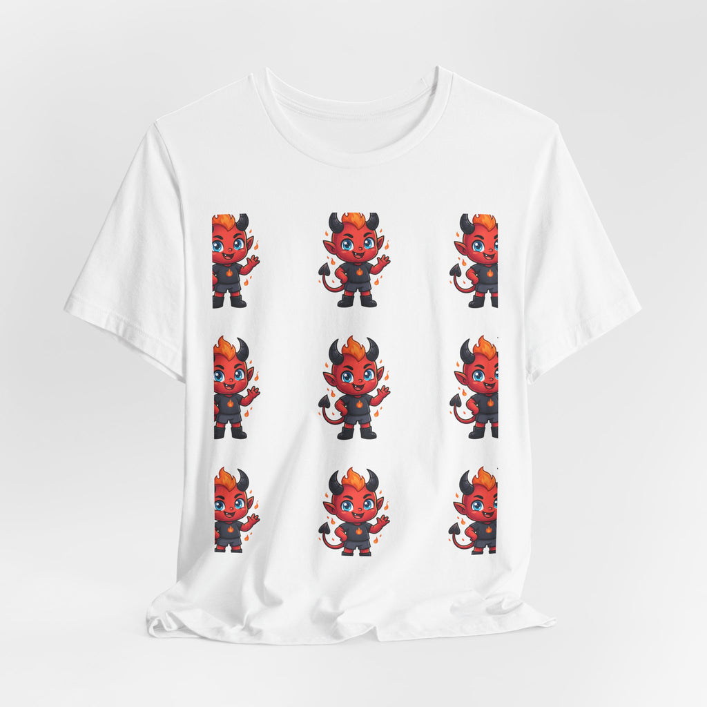 Cute Red Devil Pattern Tee — Kawaii Devil Graphic T-Shirt