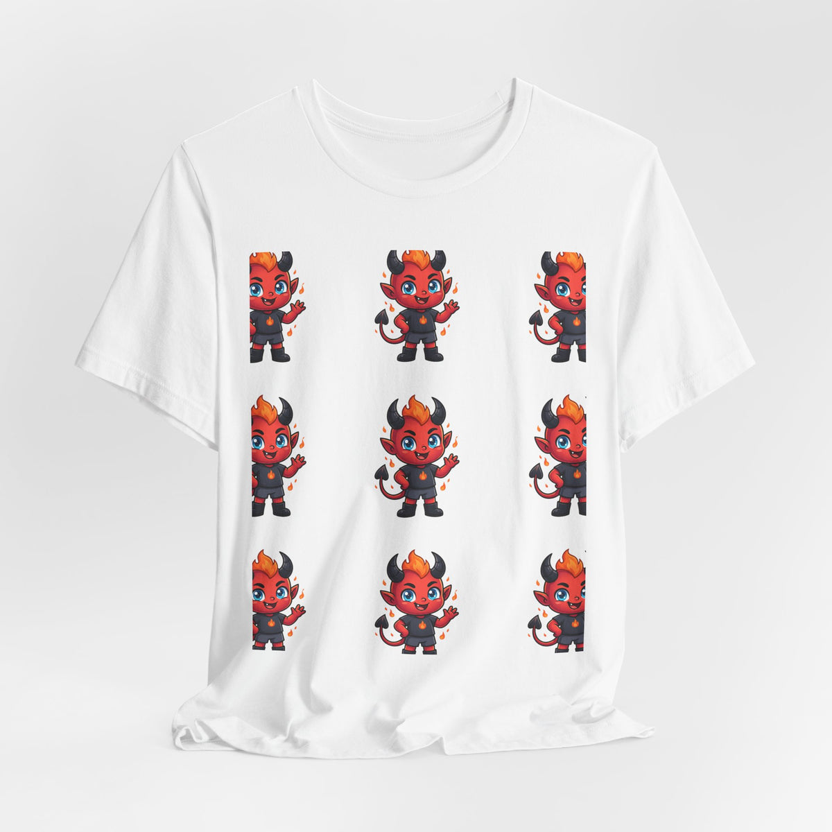 Cute Red Devil Pattern Tee — Kawaii Devil Graphic T-Shirt