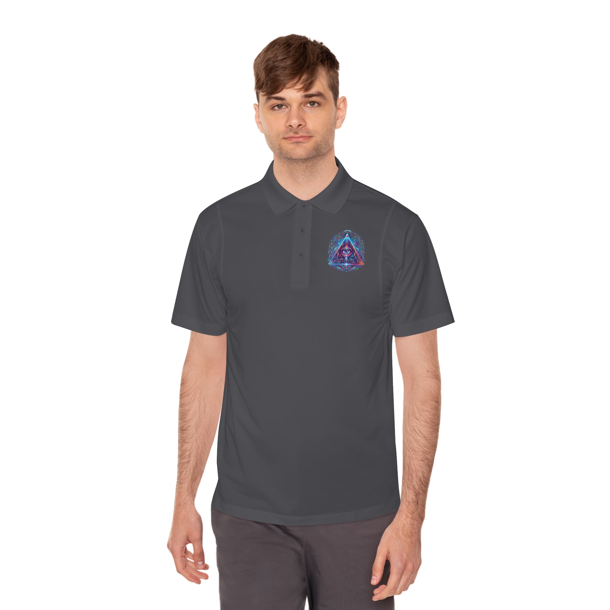 Men's Polo Shirt — Mystic All-Seeing Eye Triangle Design with 17/17 Accent