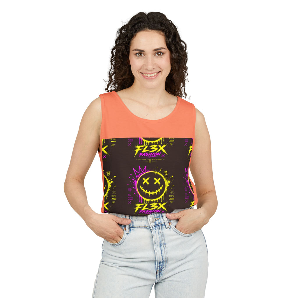 FL3X Fashion Graphic Tank Top — Neon Smiley & Devil Logo Streetwear