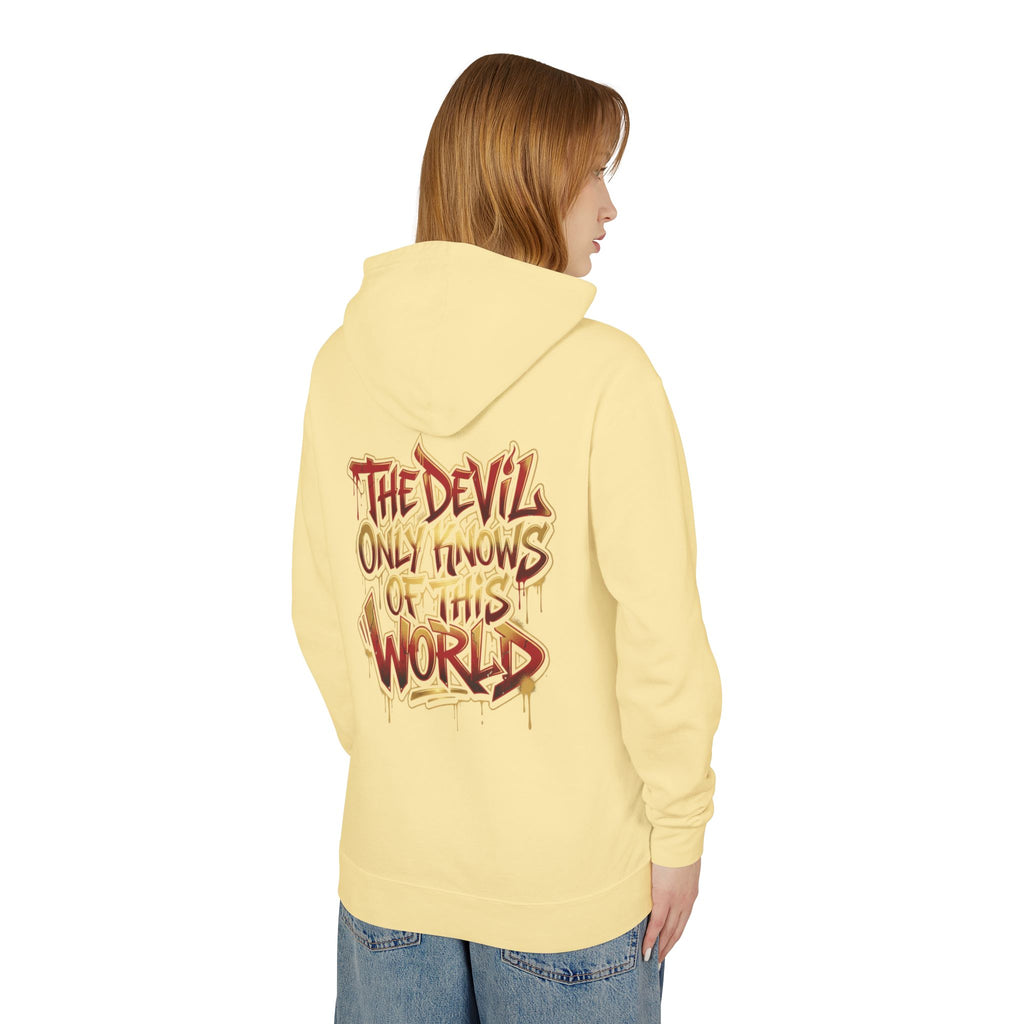 Devil Graphic Hoodie — "The Devil Only Knows of This World" Streetwear Sweatshirt