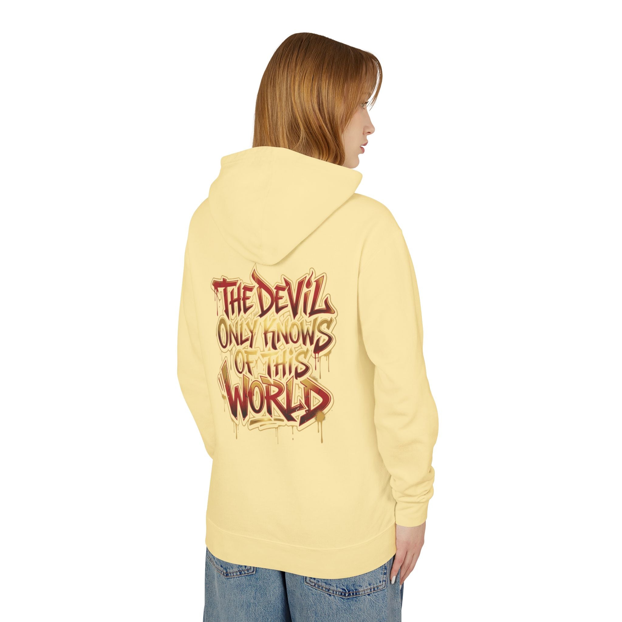 Devil Graphic Hoodie — "The Devil Only Knows of This World" Streetwear Sweatshirt