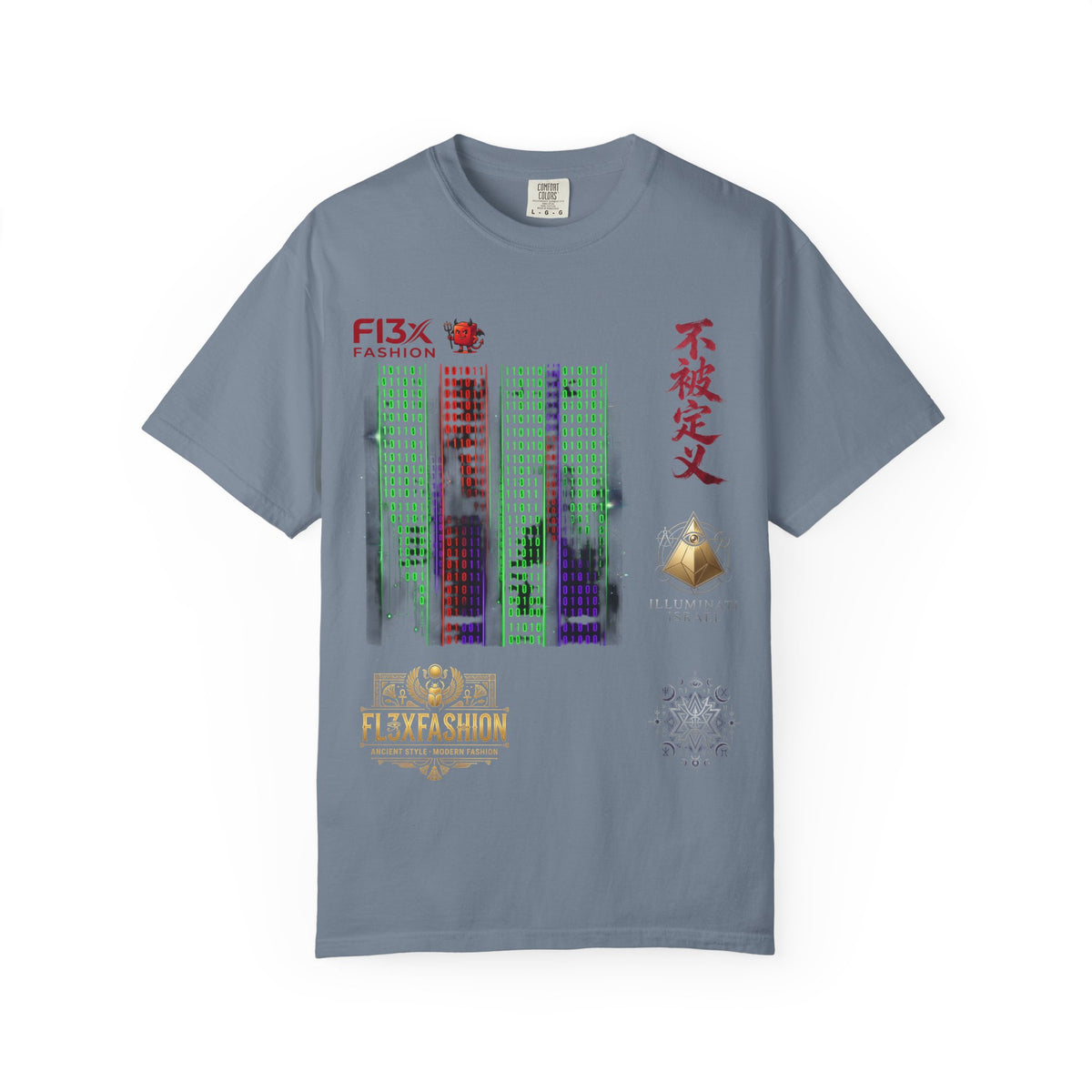 Graphic T-Shirt — Futuristic Cityscape Design with Japanese Calligraphy