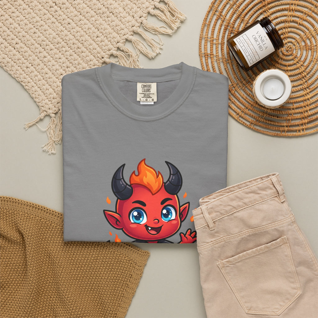 Devil Baby Graphic T-Shirt — Cute Red Demon Cartoon Tee with "FBfashionBaby" Script