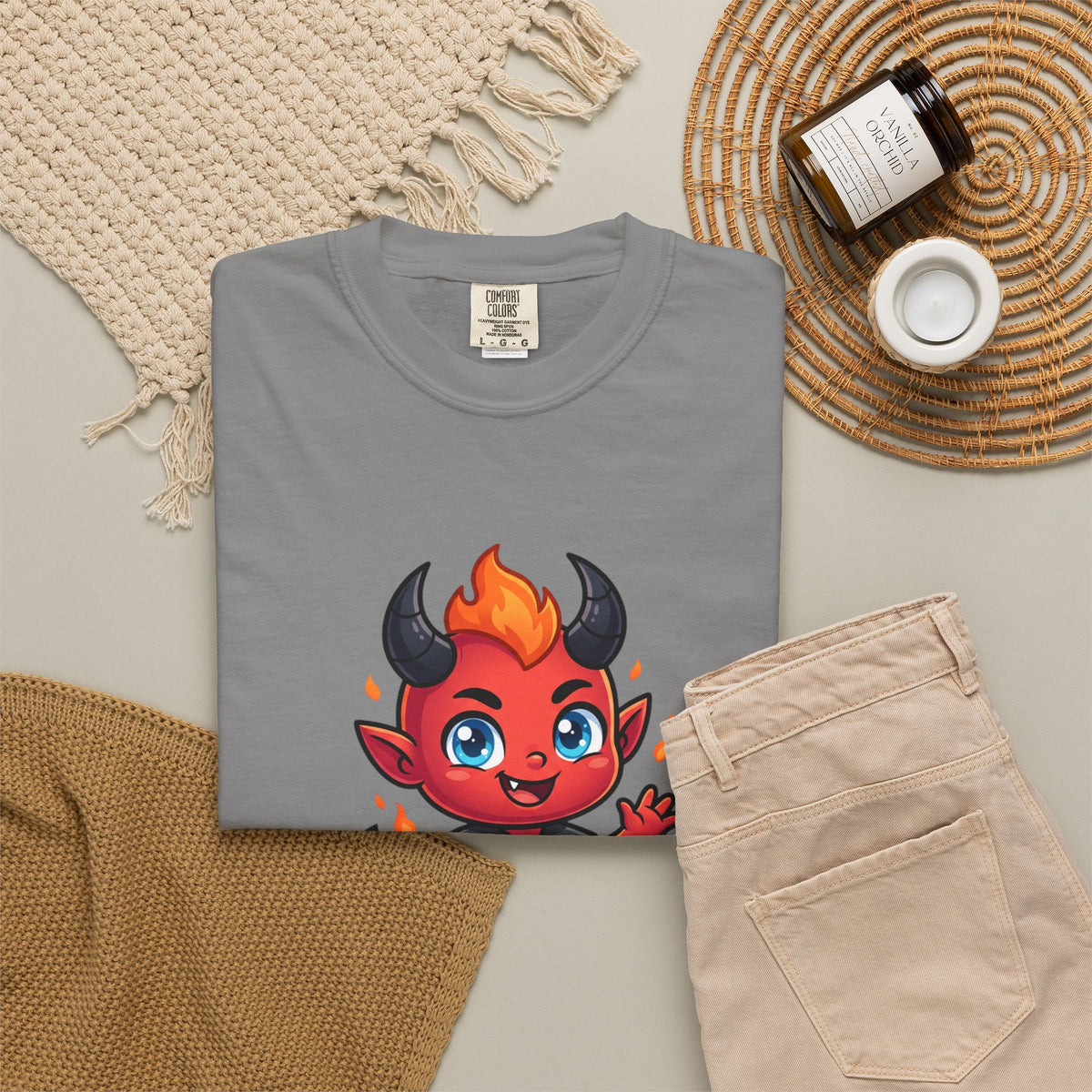 Devil Baby Graphic T-Shirt — Cute Red Demon Cartoon Tee with "FBfashionBaby" Script