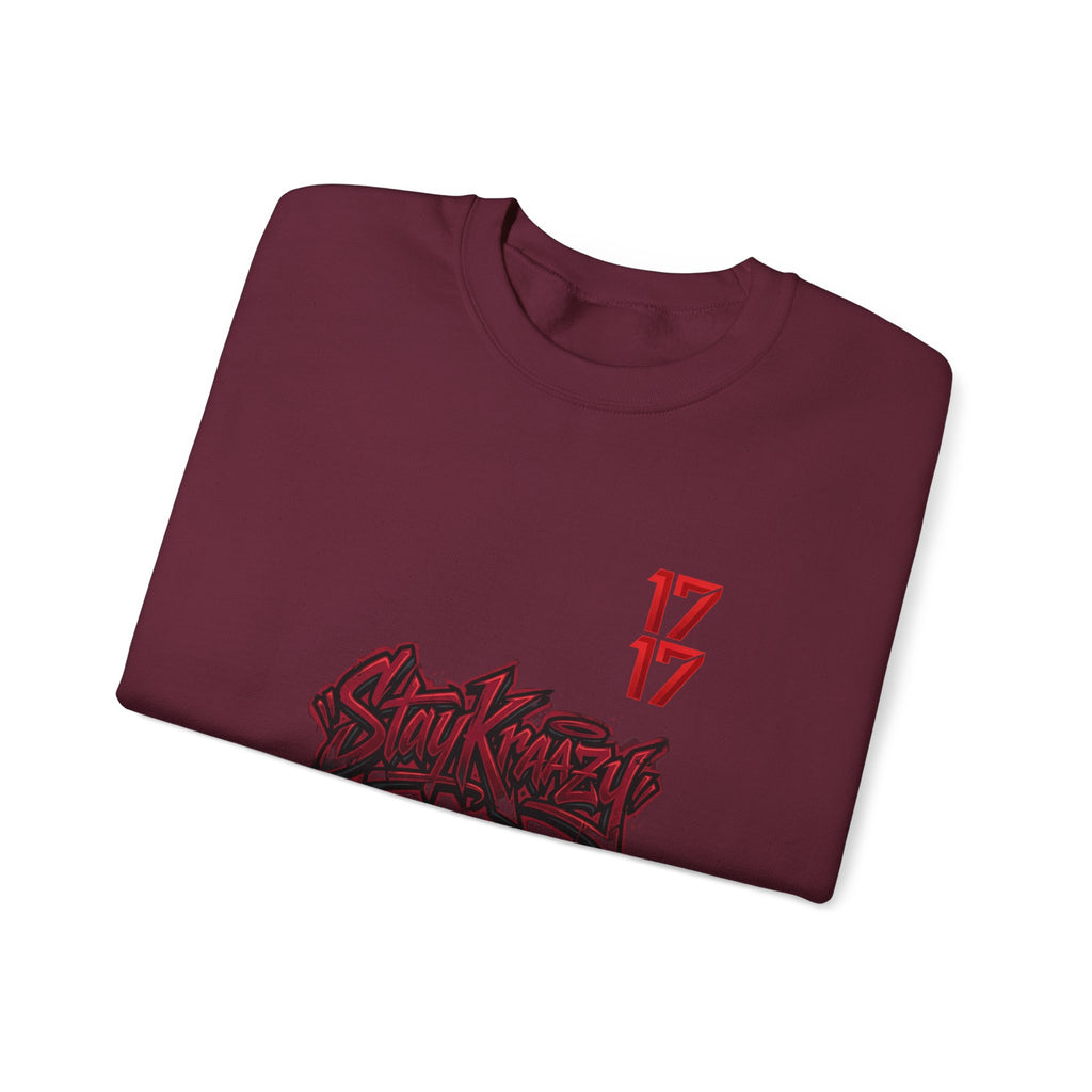 Streetwear Crewneck Sweatshirt — Graffiti 'Stay Krazy' Design with 17/17 Sleeve Accents