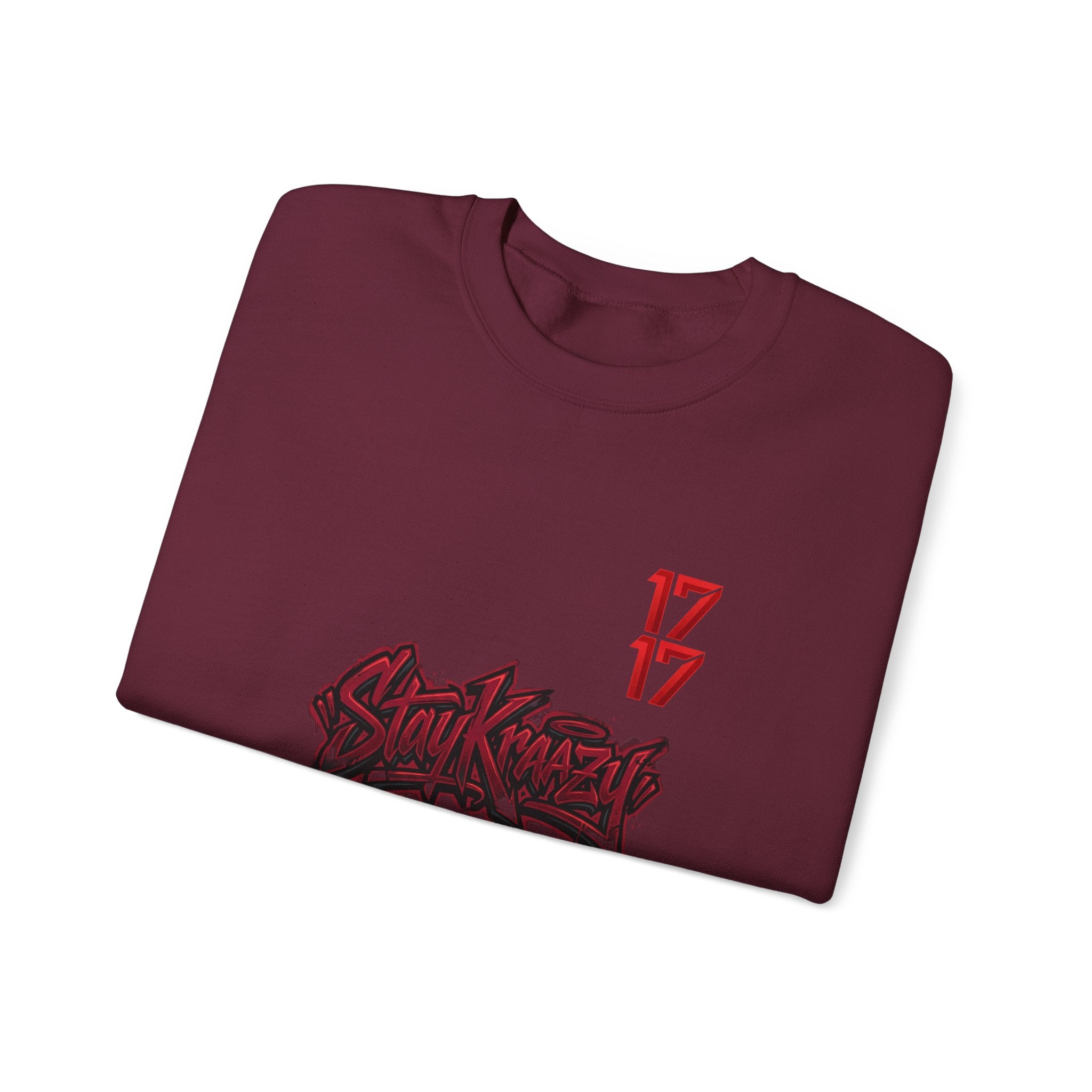 Streetwear Crewneck Sweatshirt — Graffiti 'Stay Krazy' Design with 17/17 Sleeve Accents