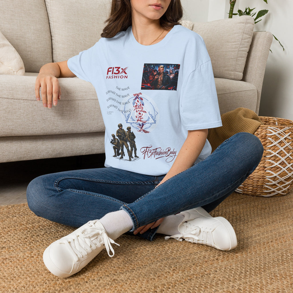 Graphic T-Shirt — F13X Fashion Collage Tee (Surfing Wave & Retro Crew)