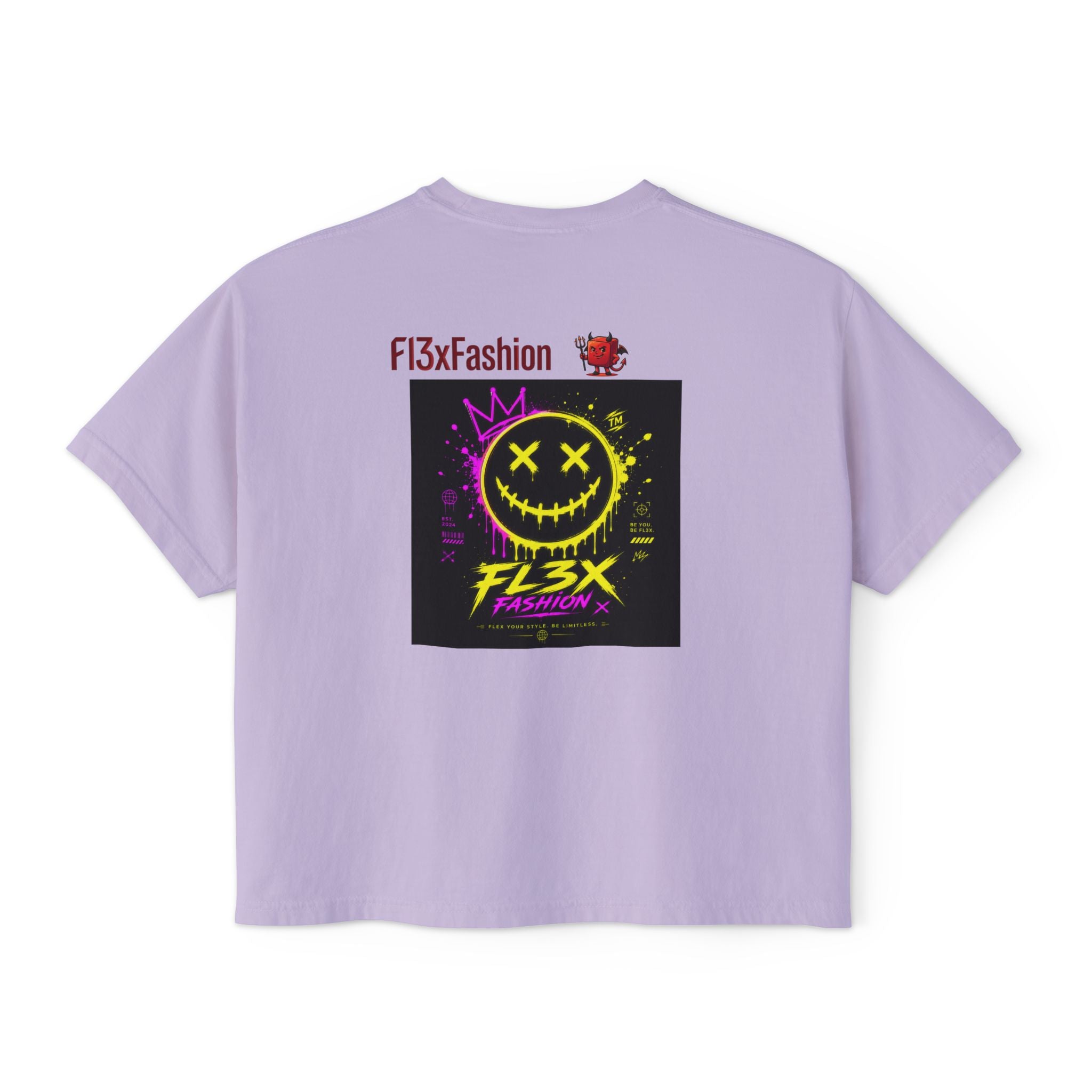 Women's Boxy Tee - Neon Smiley "FL3X" Graphic Streetwear