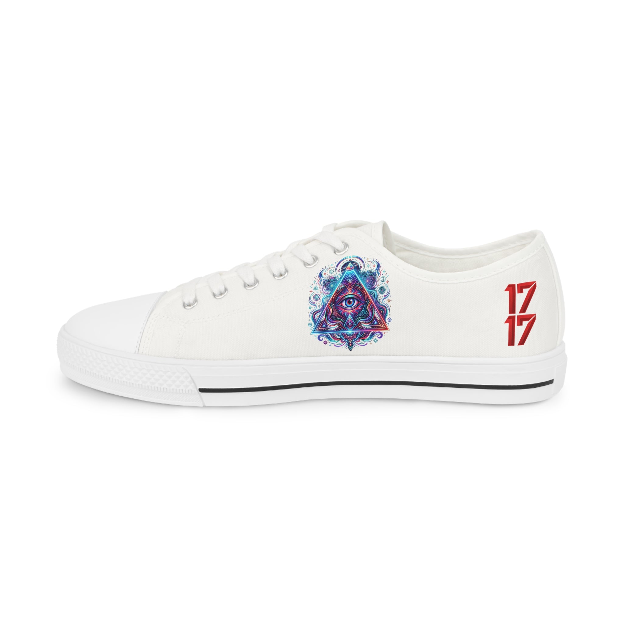 Low Top Sneakers — White Graffiti Heart & Colorful Skull Design