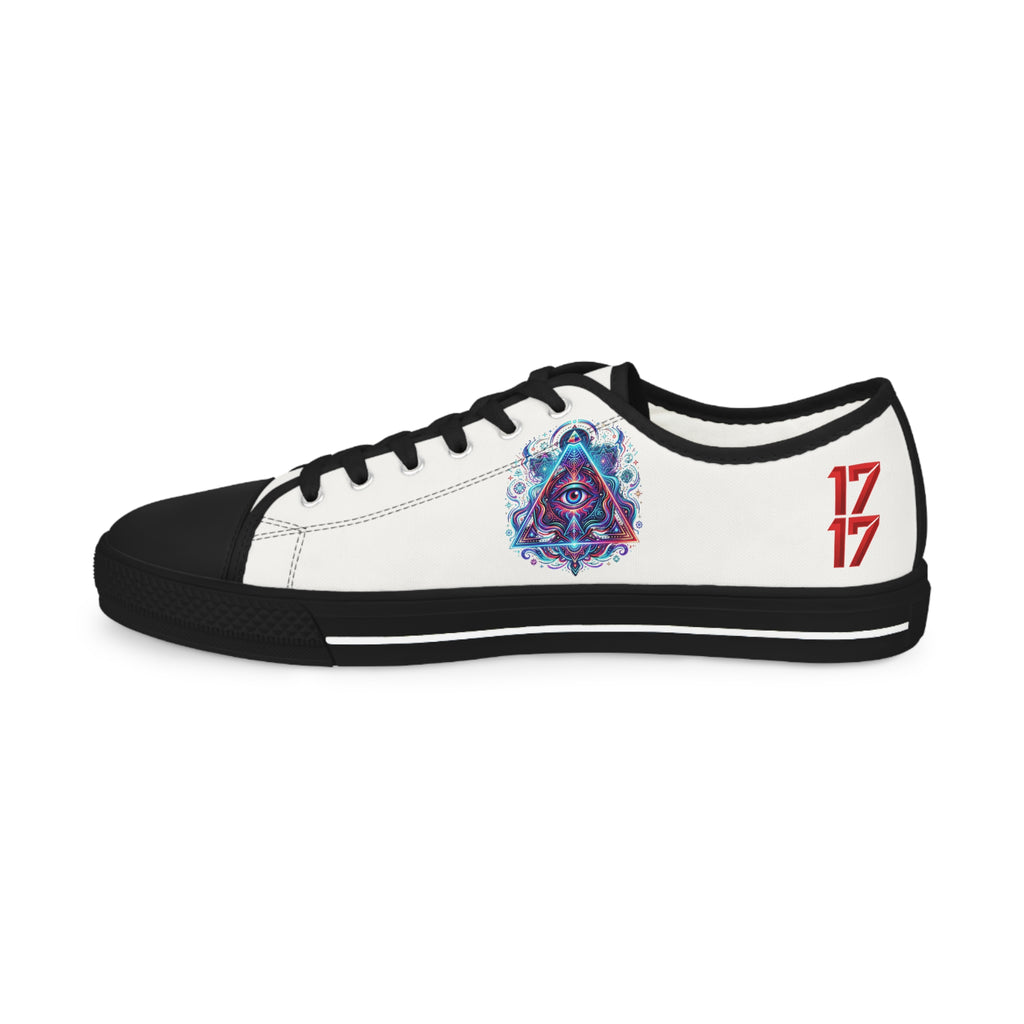 Low Top Sneakers — White Graffiti Heart & Colorful Skull Design