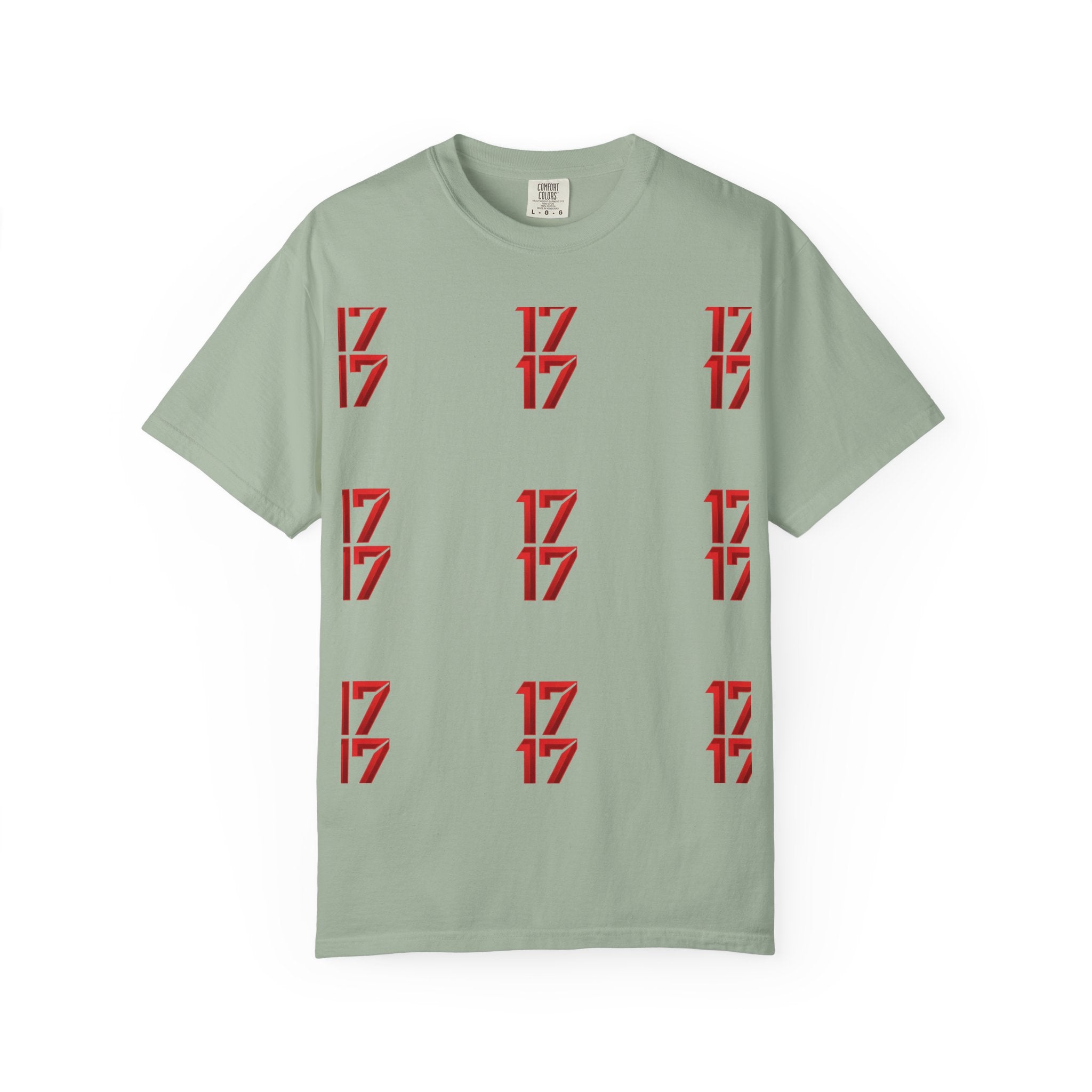 17 Pattern Graphic T-Shirt — Repeating Red Logo Tee