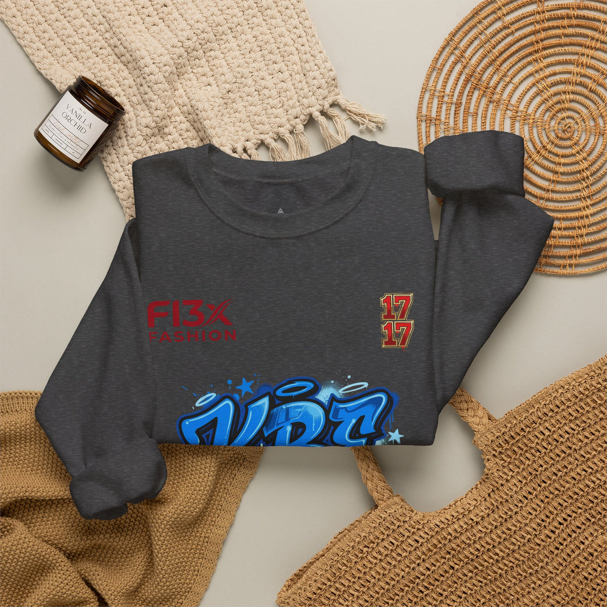 KBZ Graffiti Crewneck Sweatshirt – Streetwear Pullover with Blue Urban Tag Design