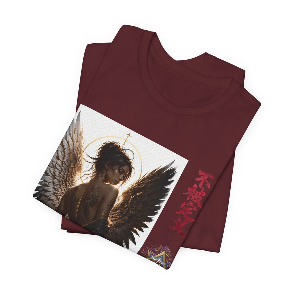 Angel Wings Graphic Tee — '不被定义' Asian-Inspired Dark Angel T-Shirt