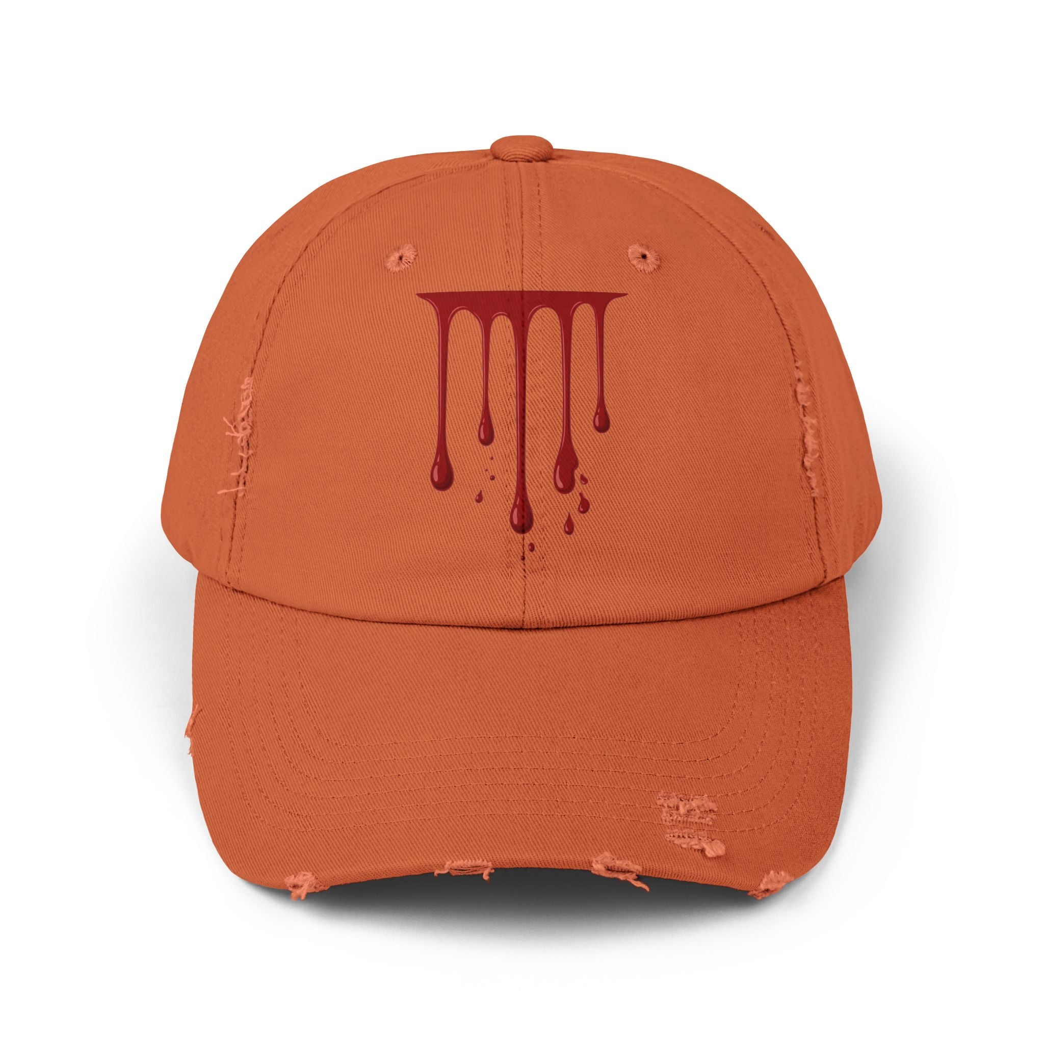 Distressed Black Cap with Red Drip Graphic – Gothic Blood Drip Hat