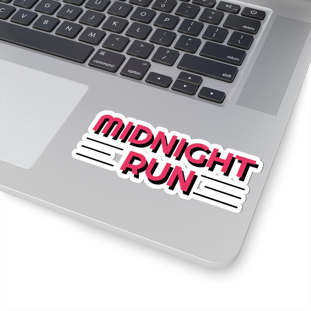 Midnight Run Kiss-Cut Sticker — Retro Neon Typography Decal for Laptops & Water Bottles