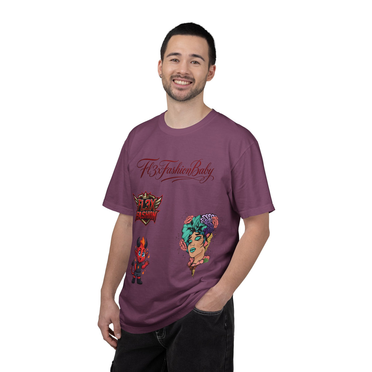 Artistic Floral Portrait T-Shirt — 'Fl3xFashionBaby' Graphic Tee