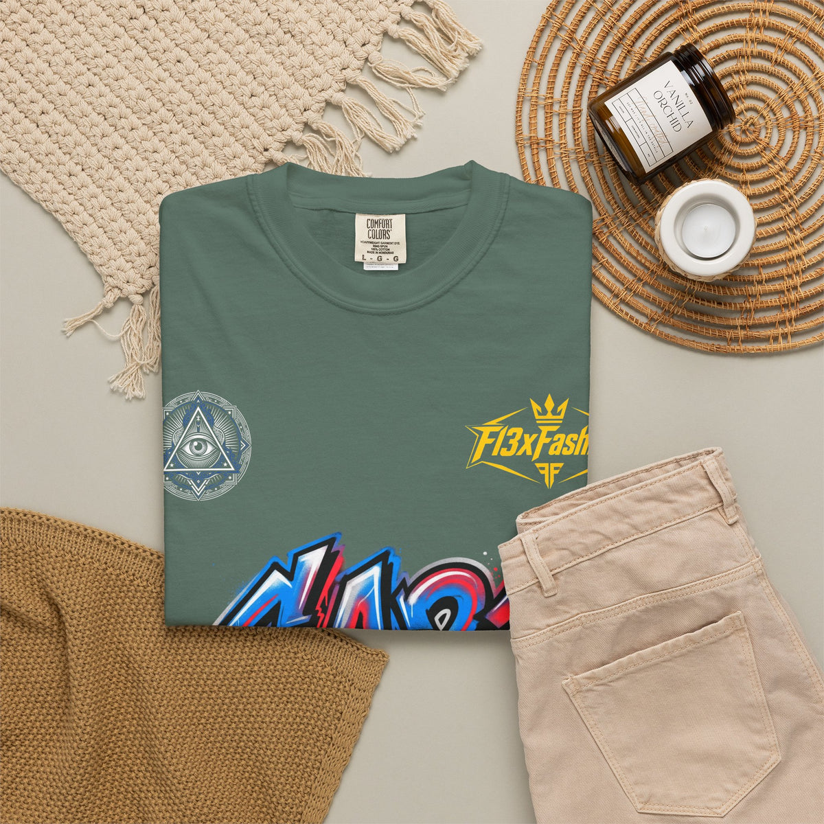 SA21 Graffiti T-Shirt — Urban Streetwear Tee with Drip Art & Tropical Patch