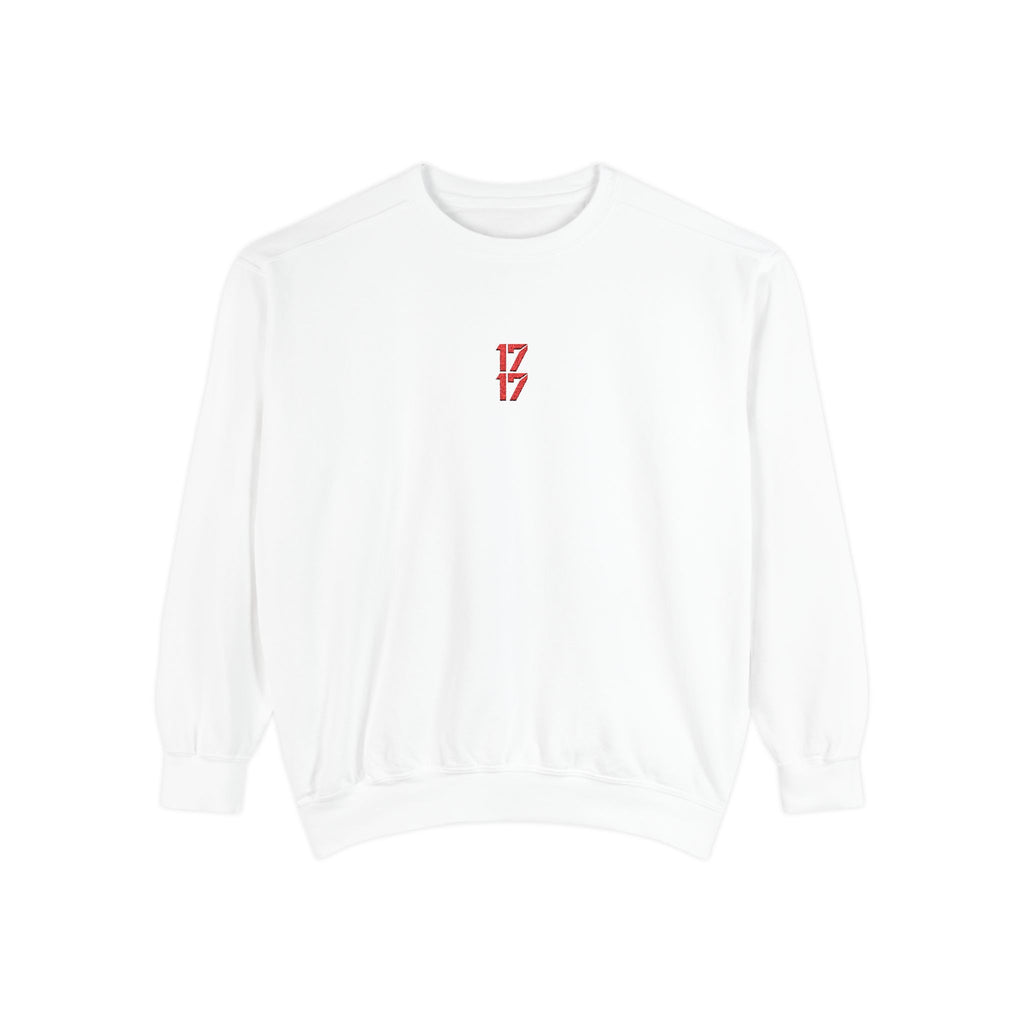 Sweatshirt — Minimal Red "17/17" Chest Logo Garment-Dyed Crew