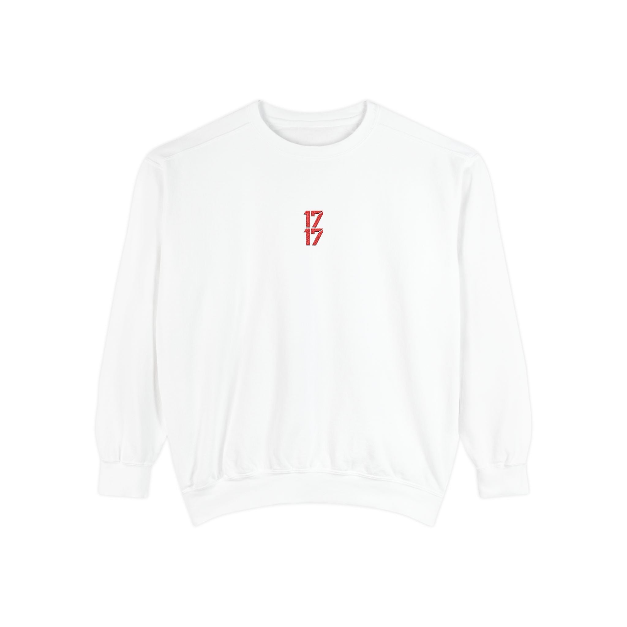 Sweatshirt — Minimal Red "17/17" Chest Logo Garment-Dyed Crew