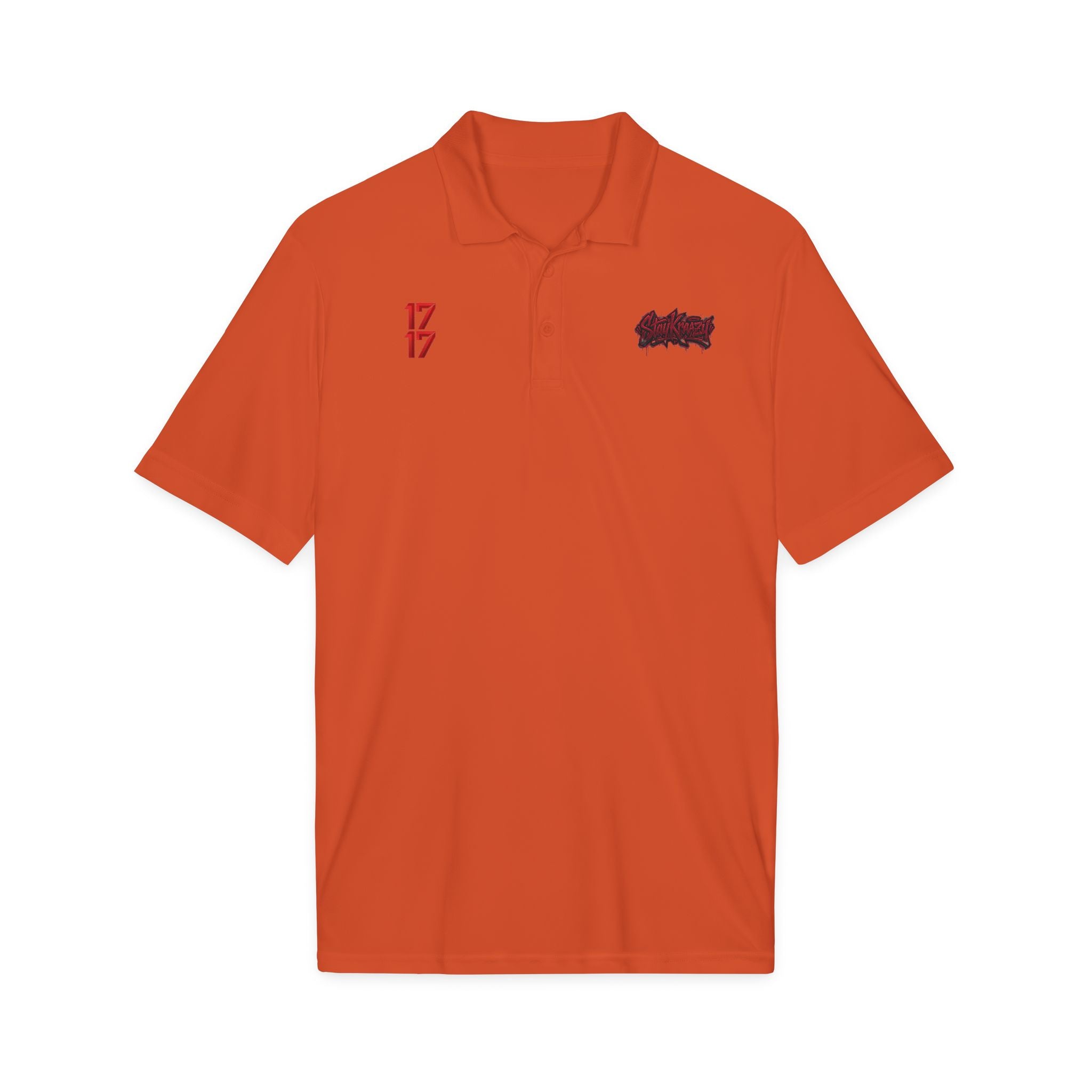 White Polo Shirt with Red '17' and Grunge Logo – Athletic Team Polo