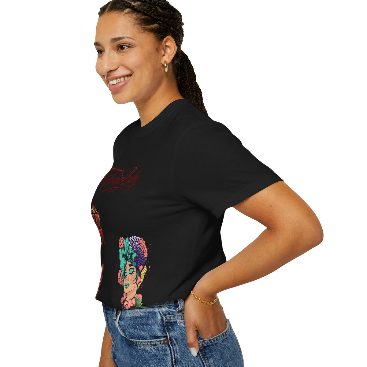 Artistic Floral Portrait T-Shirt — 'Fl3xFashionBaby' Graphic Tee