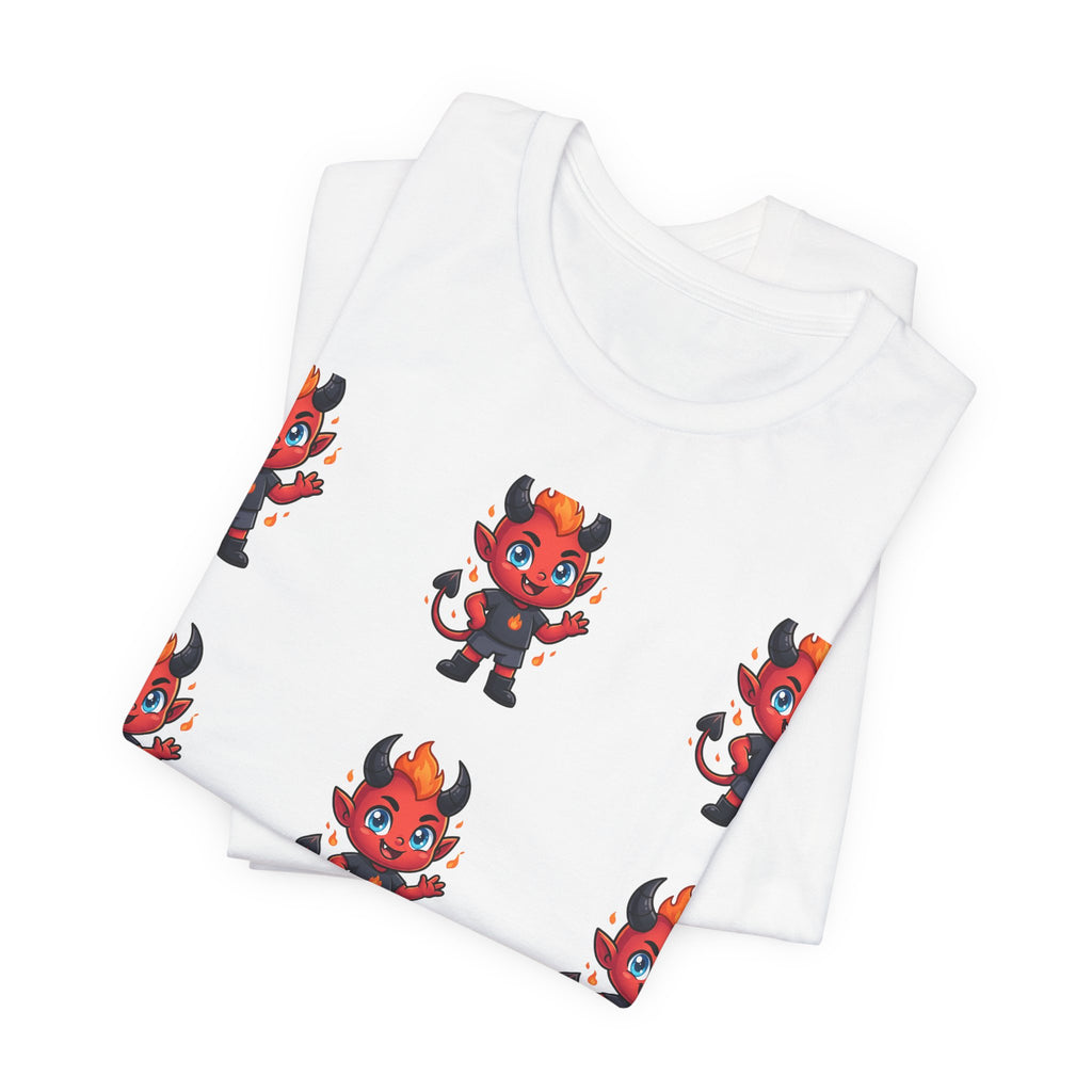 Cute Red Devil Pattern Tee — Kawaii Devil Graphic T-Shirt