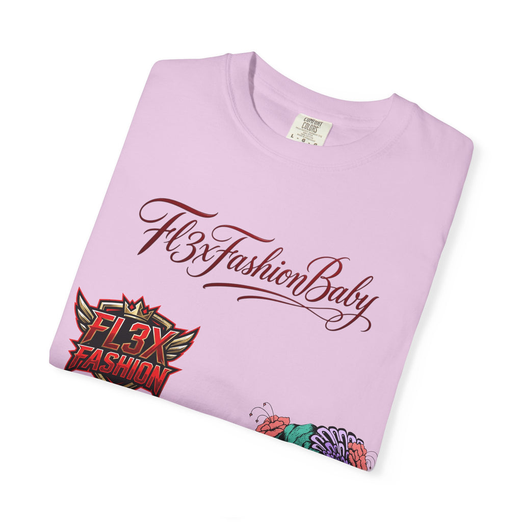 Artistic Floral Portrait T-Shirt — 'Fl3xFashionBaby' Graphic Tee