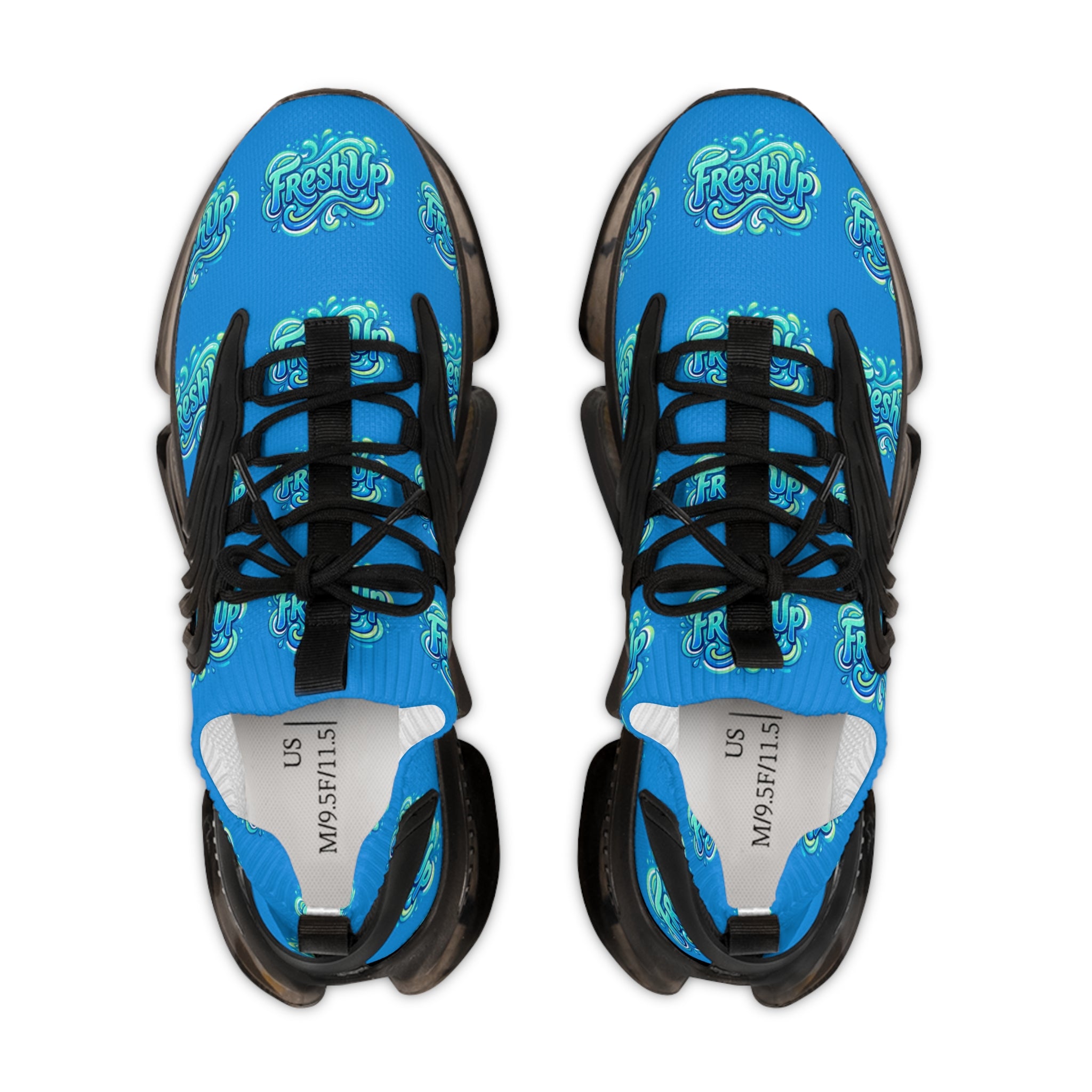 Mesh Sneakers — Blue 'Fresh Up' Patterned Athletic Shoes