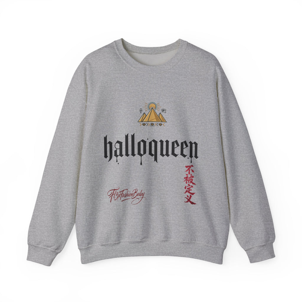 Halloqueen Crewneck Sweatshirt — Gothic Script Halloween Pullover