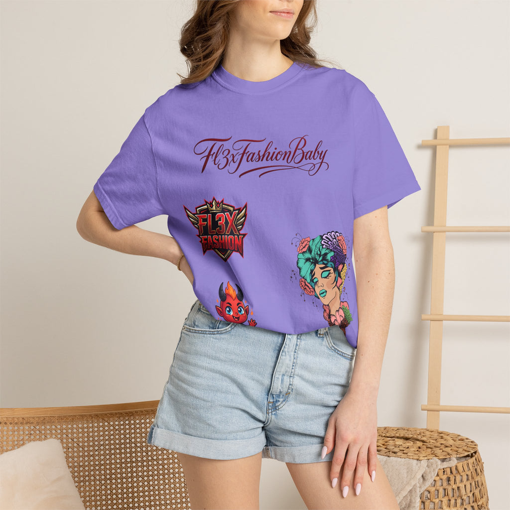 Artistic Floral Portrait T-Shirt — 'Fl3xFashionBaby' Graphic Tee