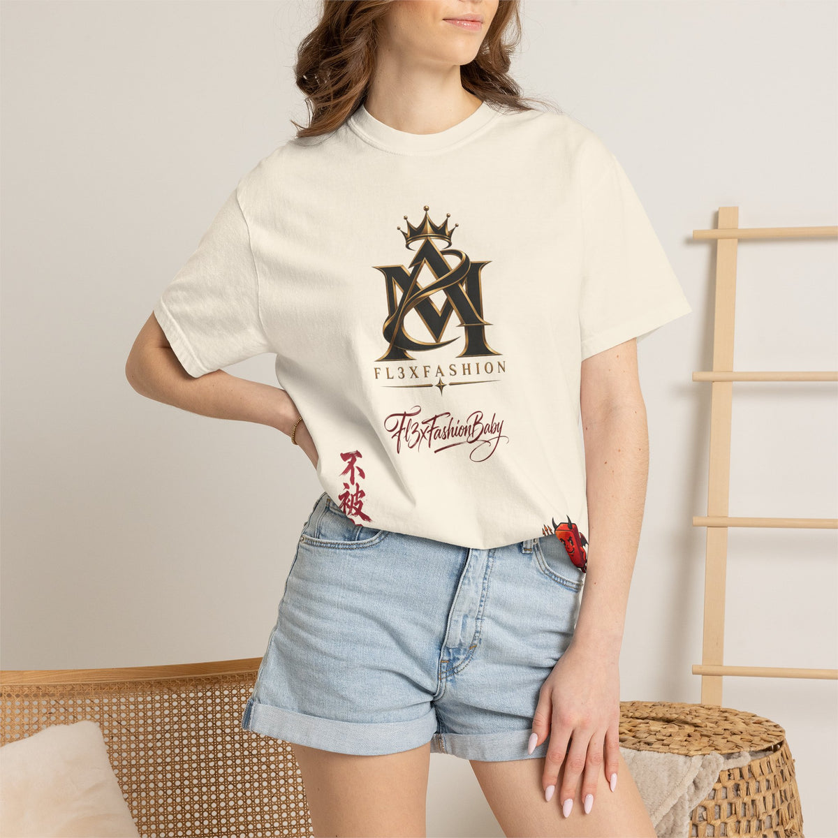 Graphic T-Shirt — Urban Asian-Inspired Logo Tee with Kanji & Devil Icon