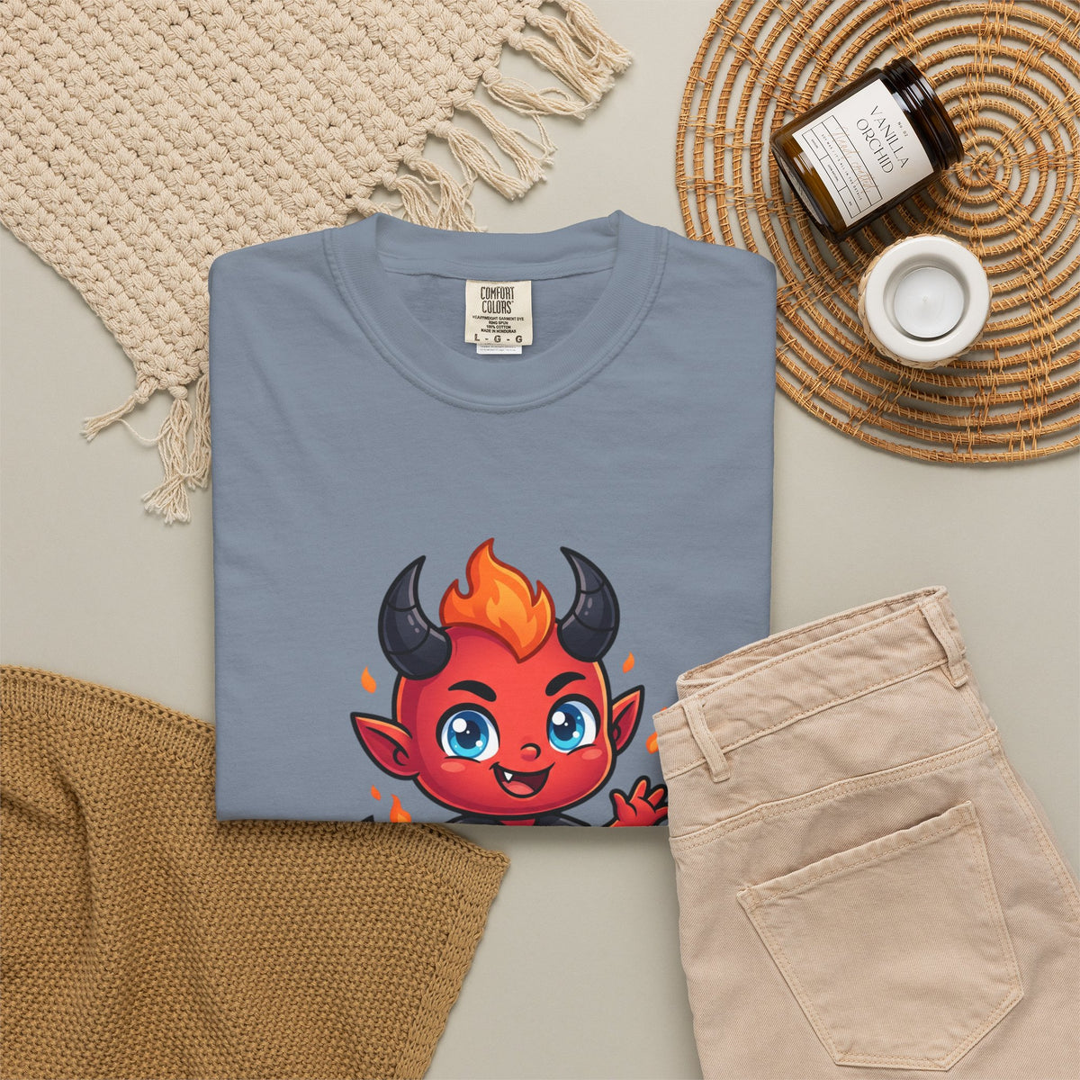 Devil Baby Graphic T-Shirt — Cute Red Demon Cartoon Tee with "FBfashionBaby" Script