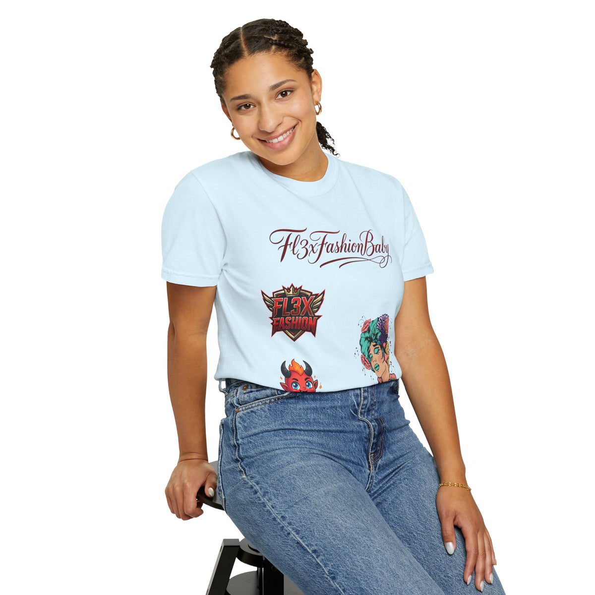 Artistic Floral Portrait T-Shirt — 'Fl3xFashionBaby' Graphic Tee