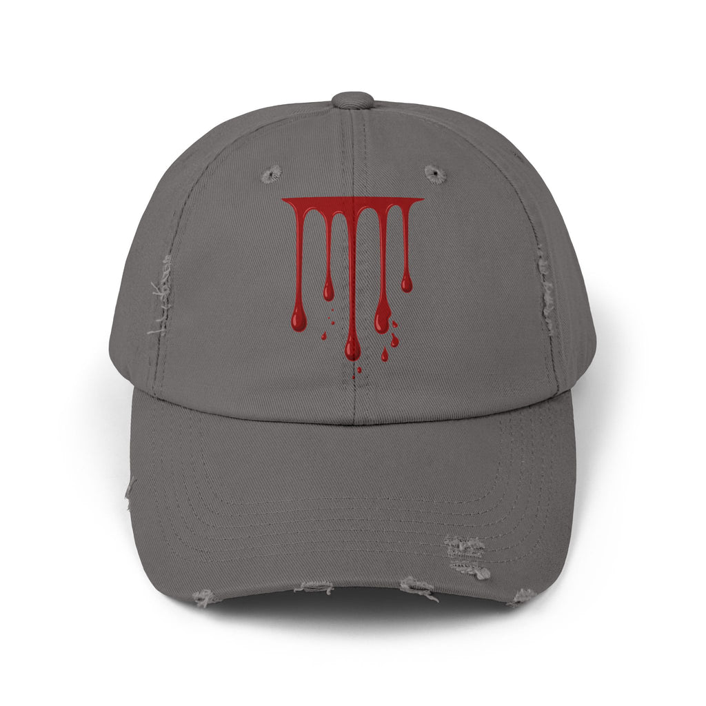 Distressed Black Cap with Red Drip Graphic – Gothic Blood Drip Hat