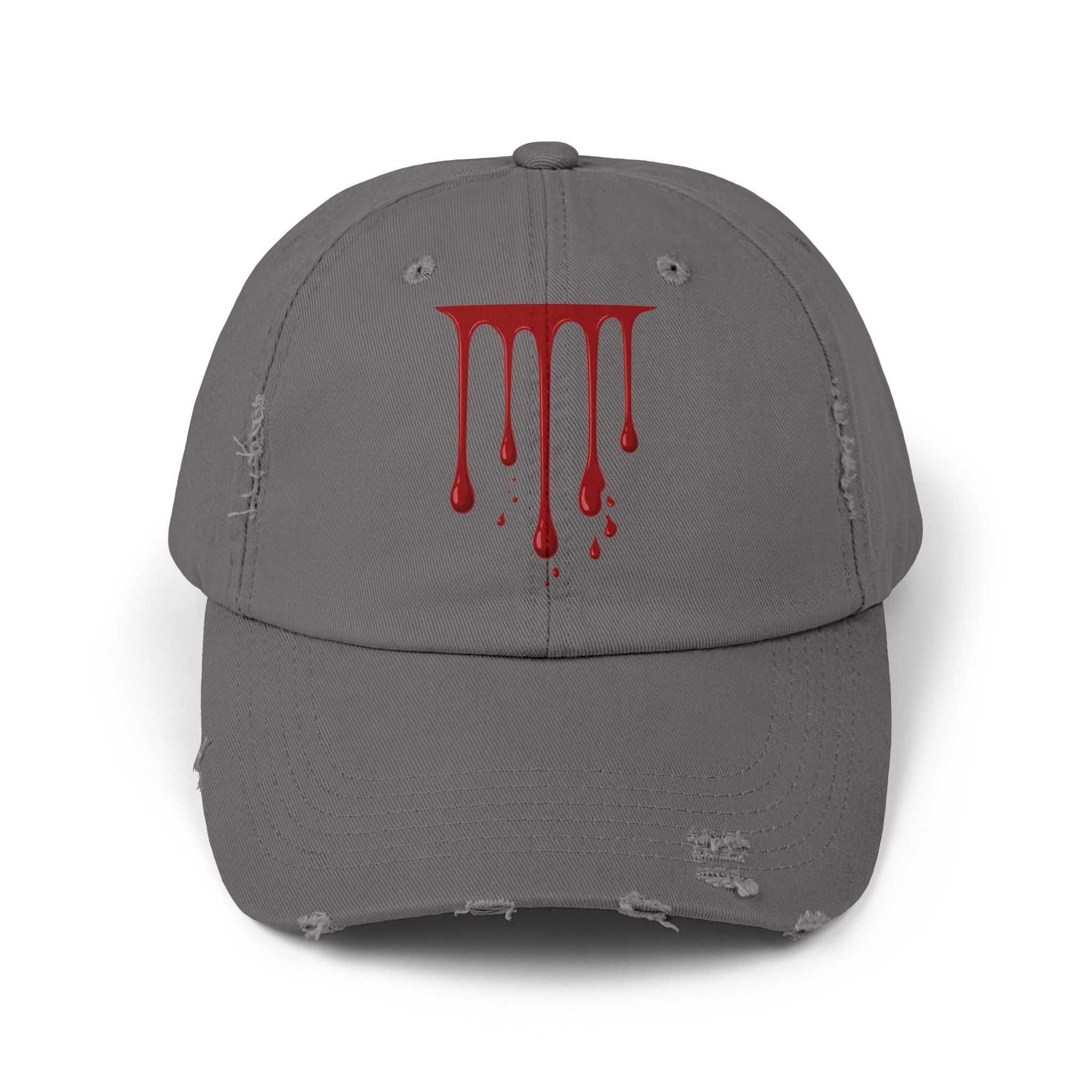 Distressed Black Cap with Red Drip Graphic – Gothic Blood Drip Hat