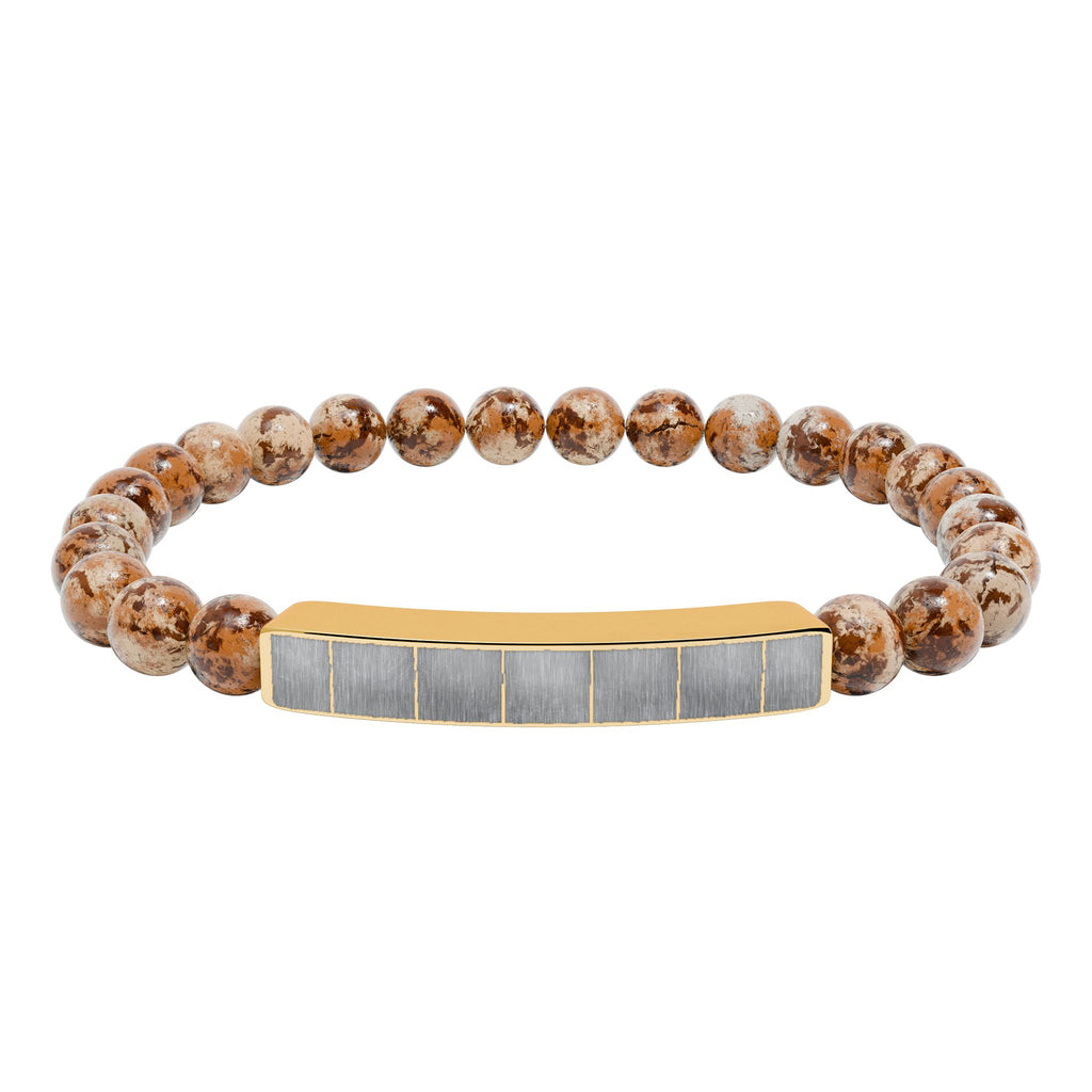 Engravable Natural Stone Bead Bracelet with Metal Bar