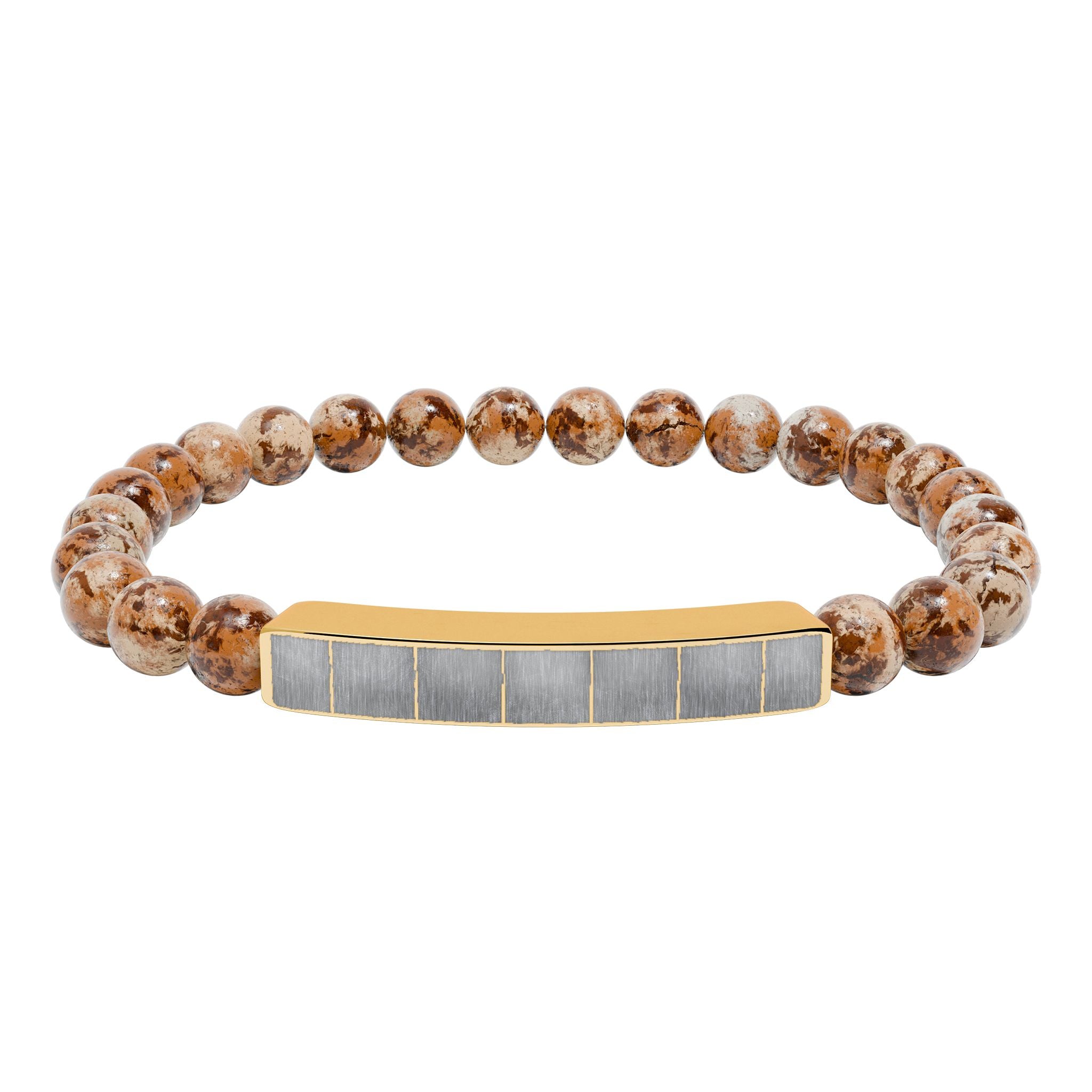 Engravable Natural Stone Bead Bracelet with Metal Bar