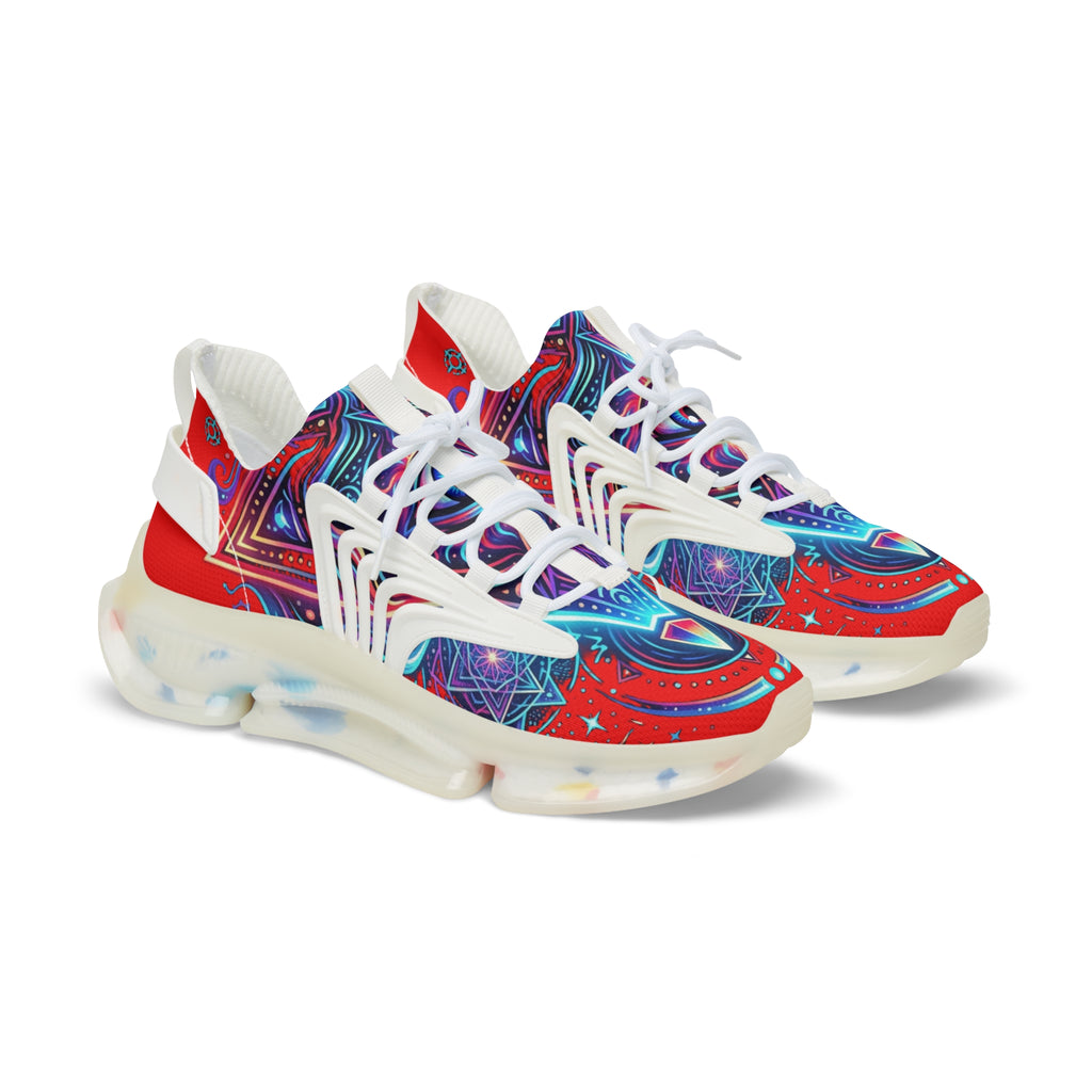 Mesh Sneakers — Bold Cosmic Geometric Print Athletic Shoes
