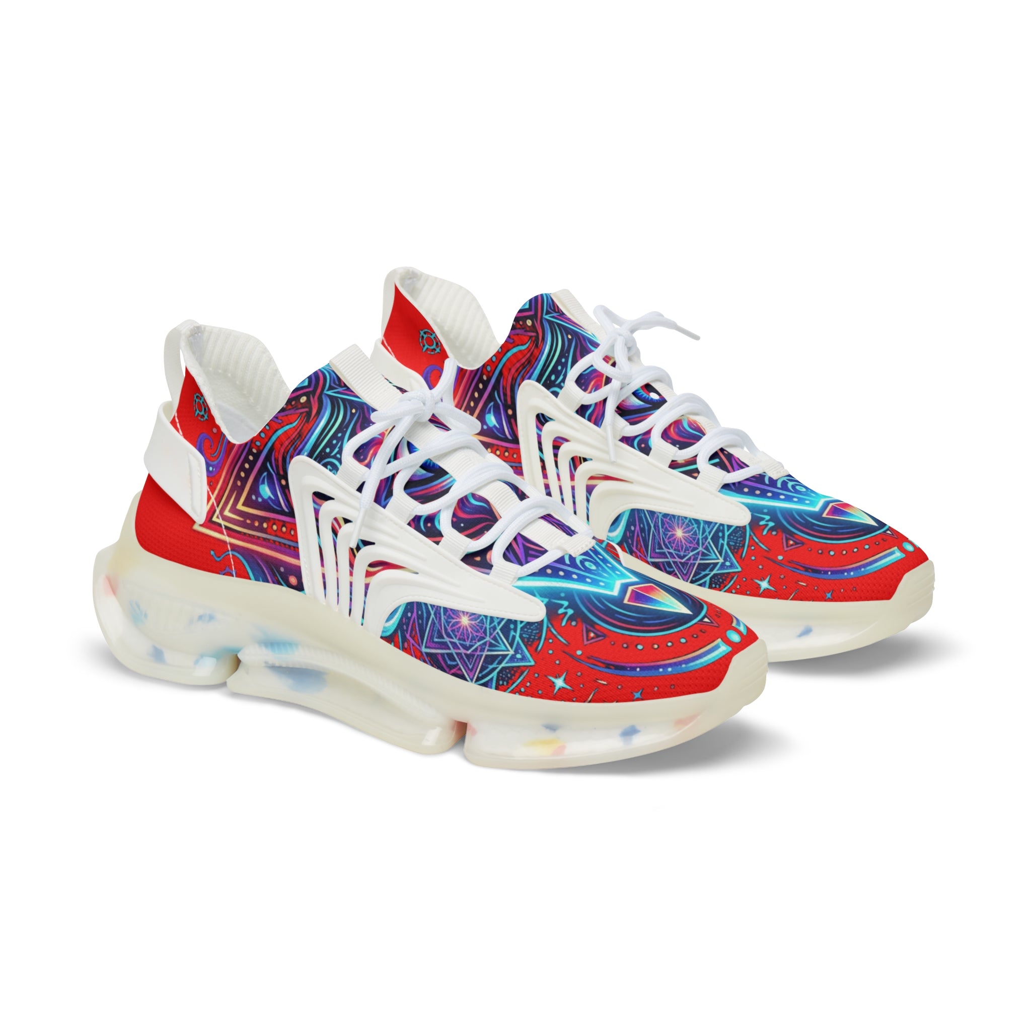 Mesh Sneakers — Bold Cosmic Geometric Print Athletic Shoes