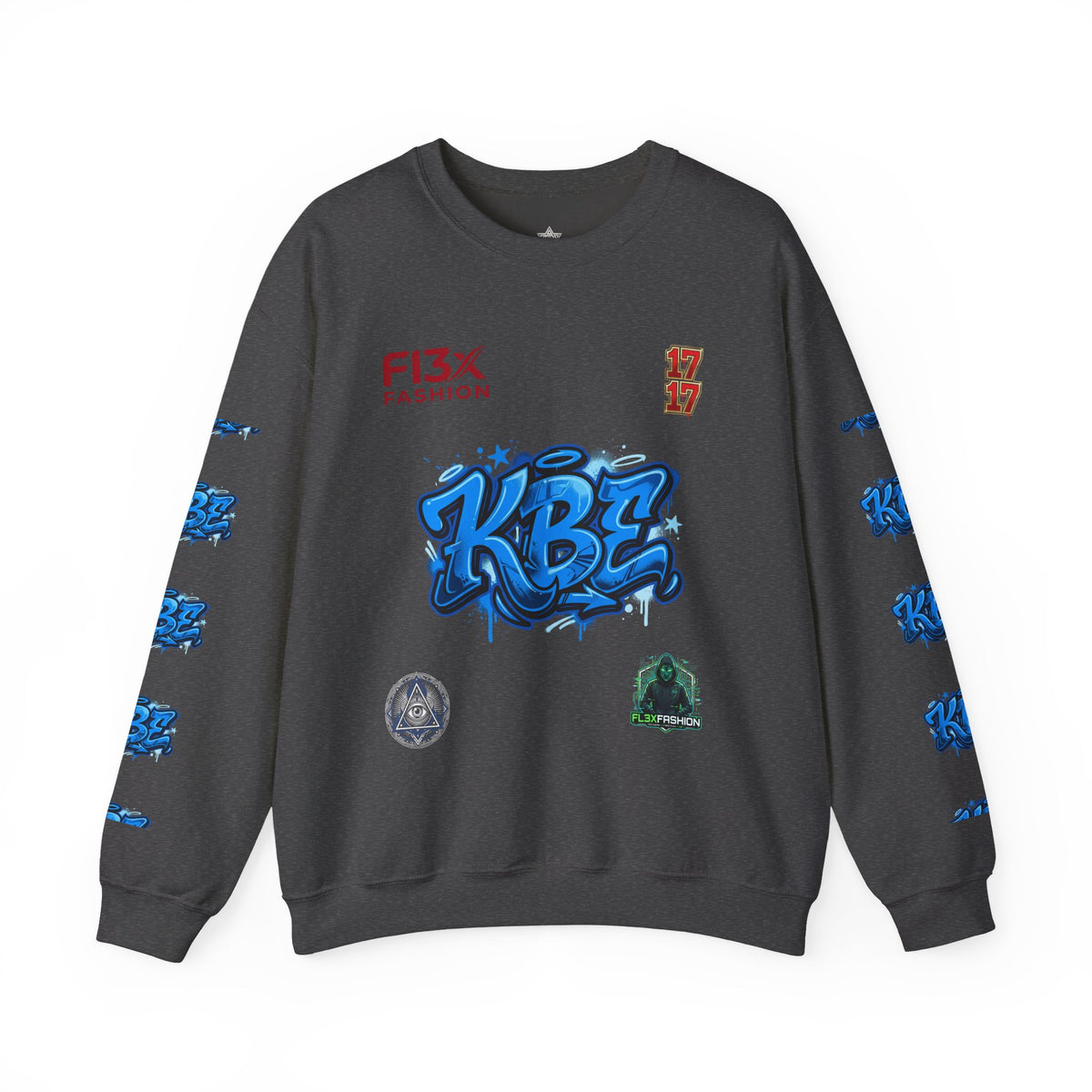 KBZ Graffiti Crewneck Sweatshirt – Streetwear Pullover with Blue Urban Tag Design