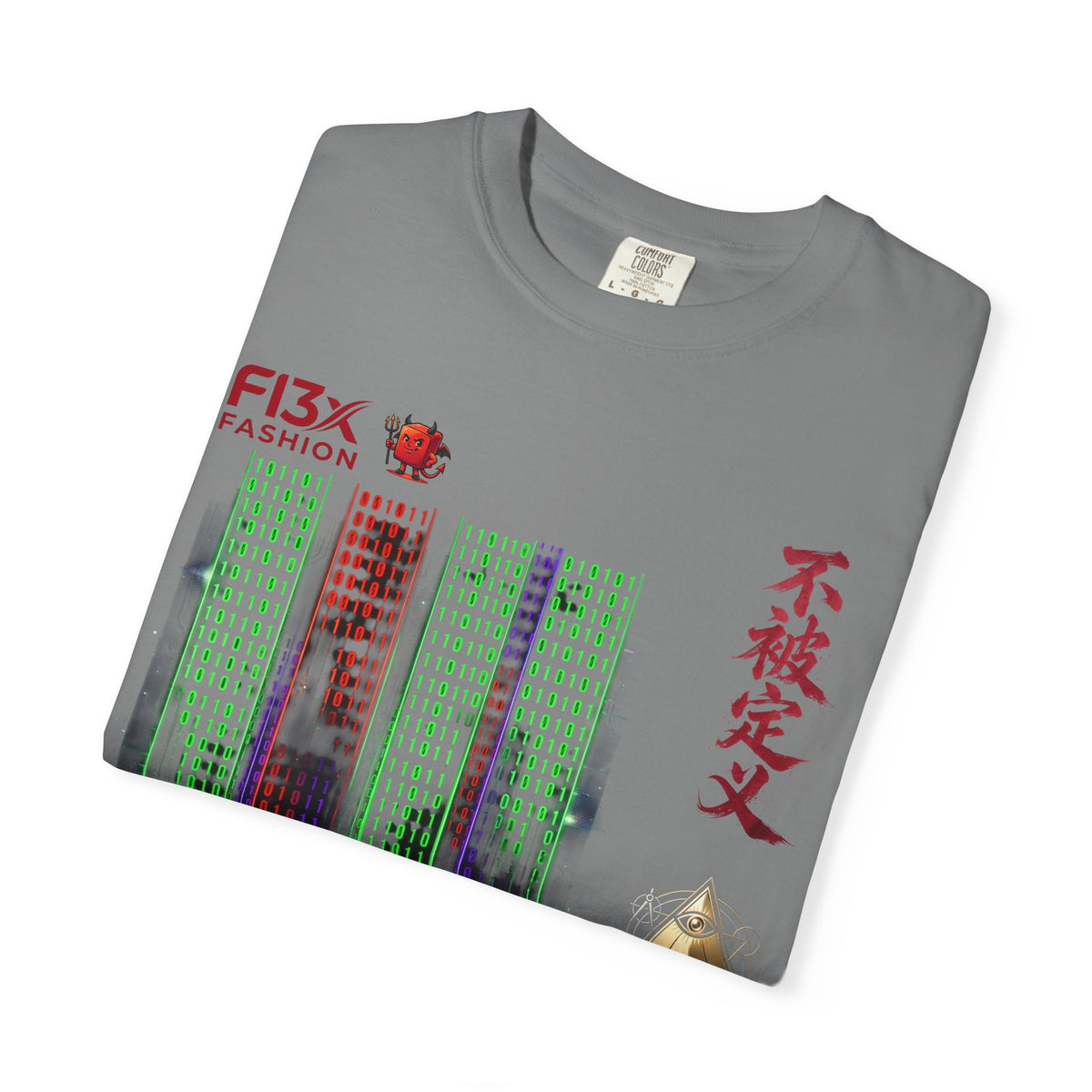Graphic T-Shirt — Futuristic Cityscape Design with Japanese Calligraphy