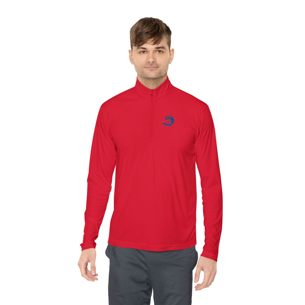 Quarter-Zip Pullover — Coastal Wave Logo Pullover with Back Graphic