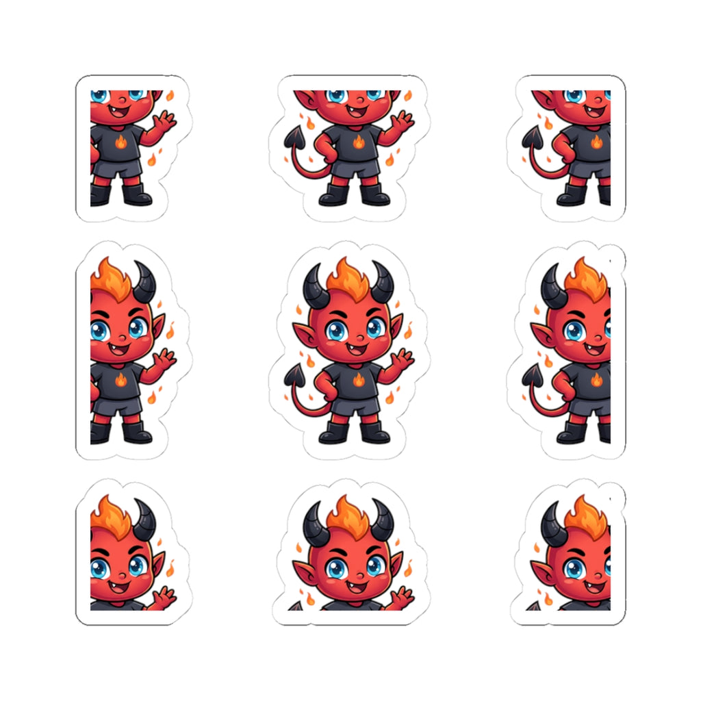 Cute Red Devil Kiss-Cut Stickers — Cartoon Demon Laptop Decals (Halloween)