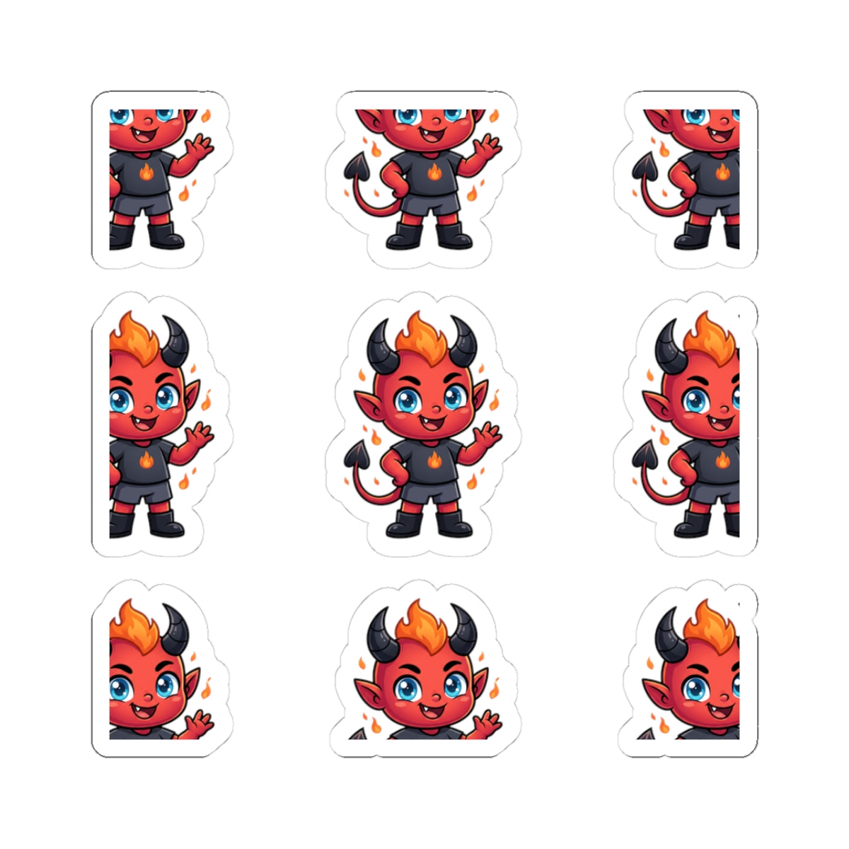 Cute Red Devil Kiss-Cut Stickers — Cartoon Demon Laptop Decals (Halloween)