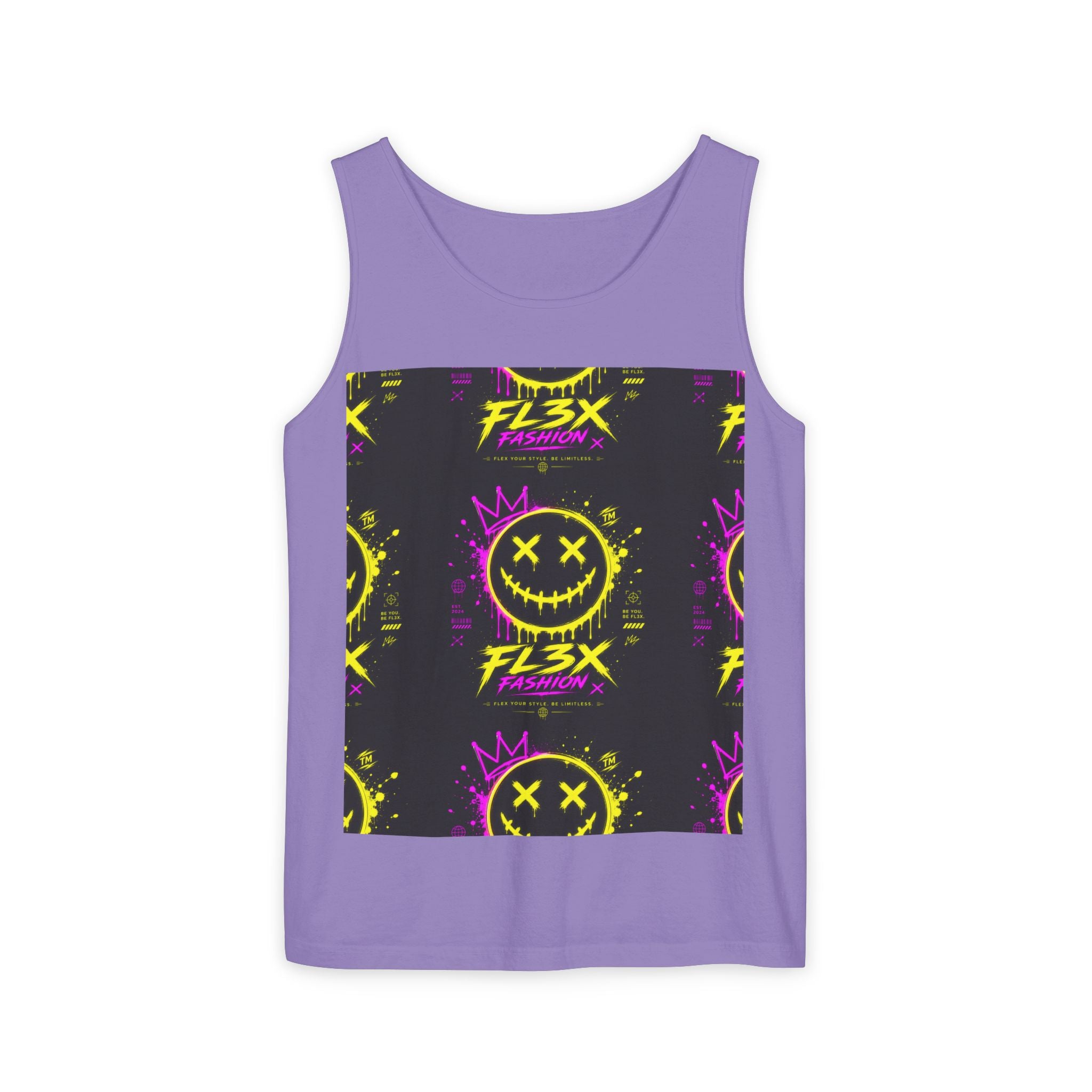 FL3X Fashion Graphic Tank Top — Neon Smiley & Devil Logo Streetwear