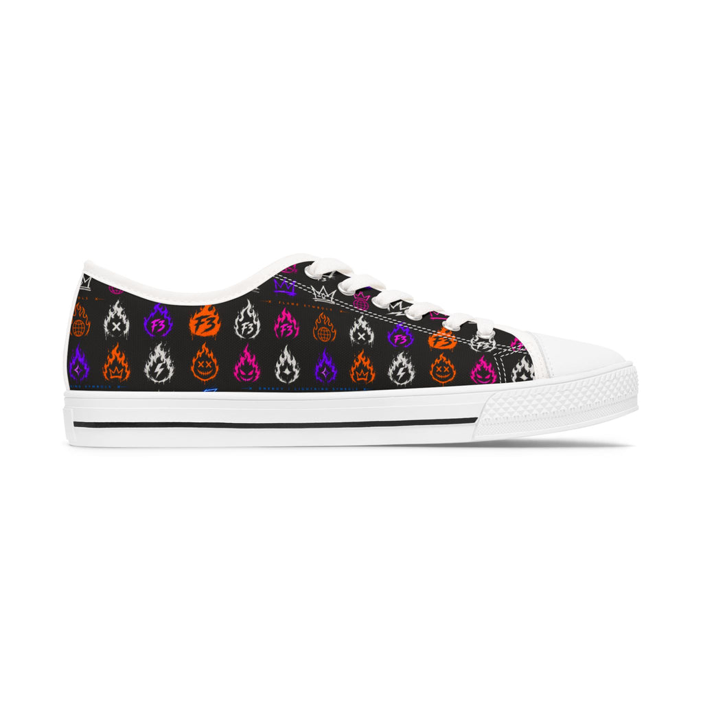 Women's Low Top Sneakers — Colorful Flaming Teardrop Pattern on Black